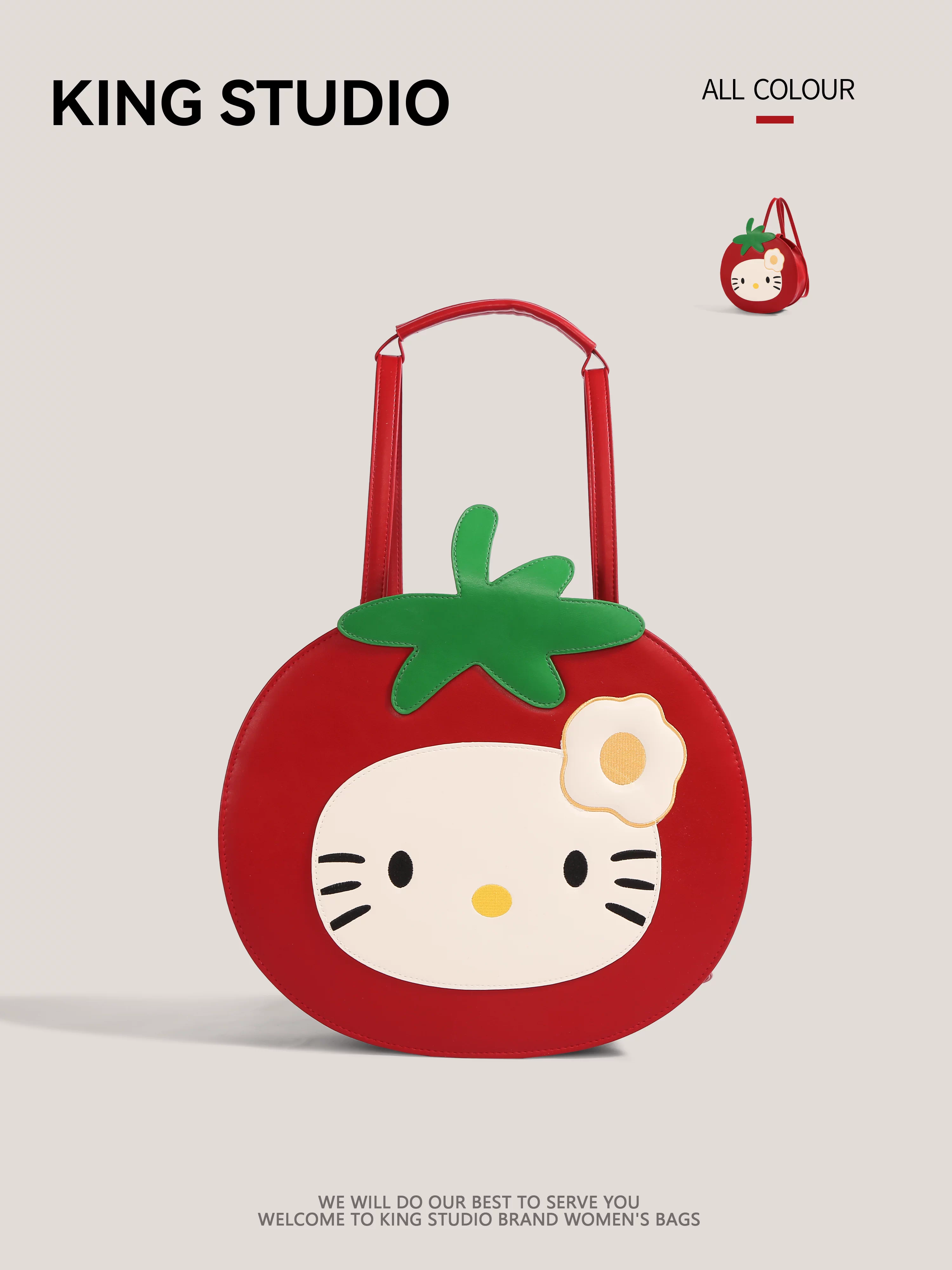 Túi Tote Hello Kitty Táo Đỏ Nữ 2025 Thời Trang Mới Dễ Thương Ba Lô Dung Lượng Lớn Ba Lô Đeo Vai