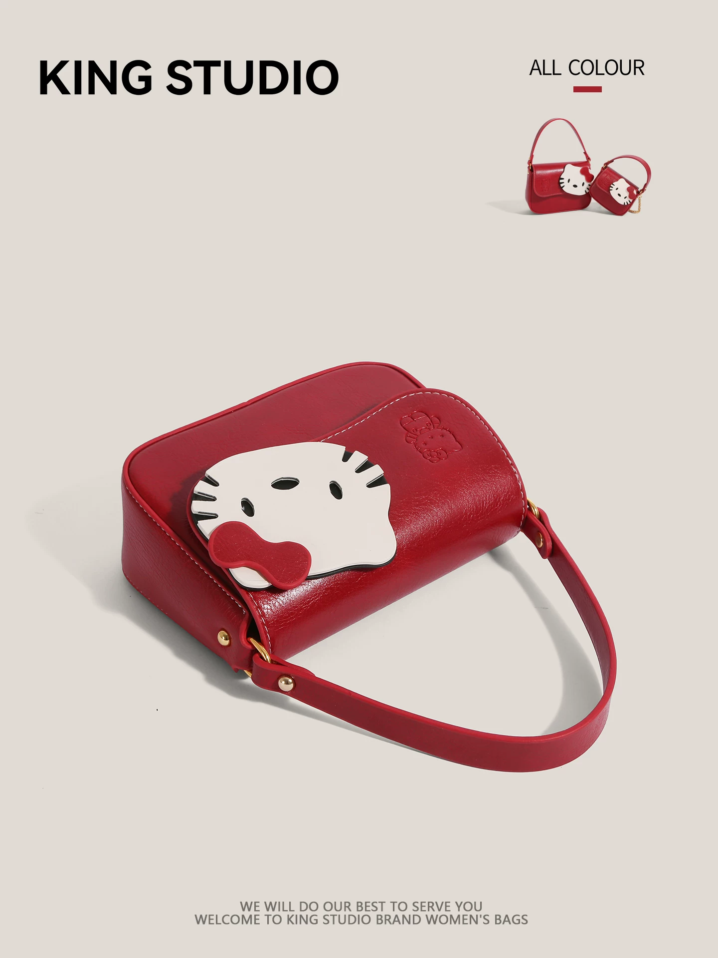 Túi xách nhỏ hình vuông Hello Kitty màu đỏ dành cho nữ, mẫu mới 2025, dễ thương, họa tiết hoạt hình, đựng điện thoại, đeo chéo, đeo vai