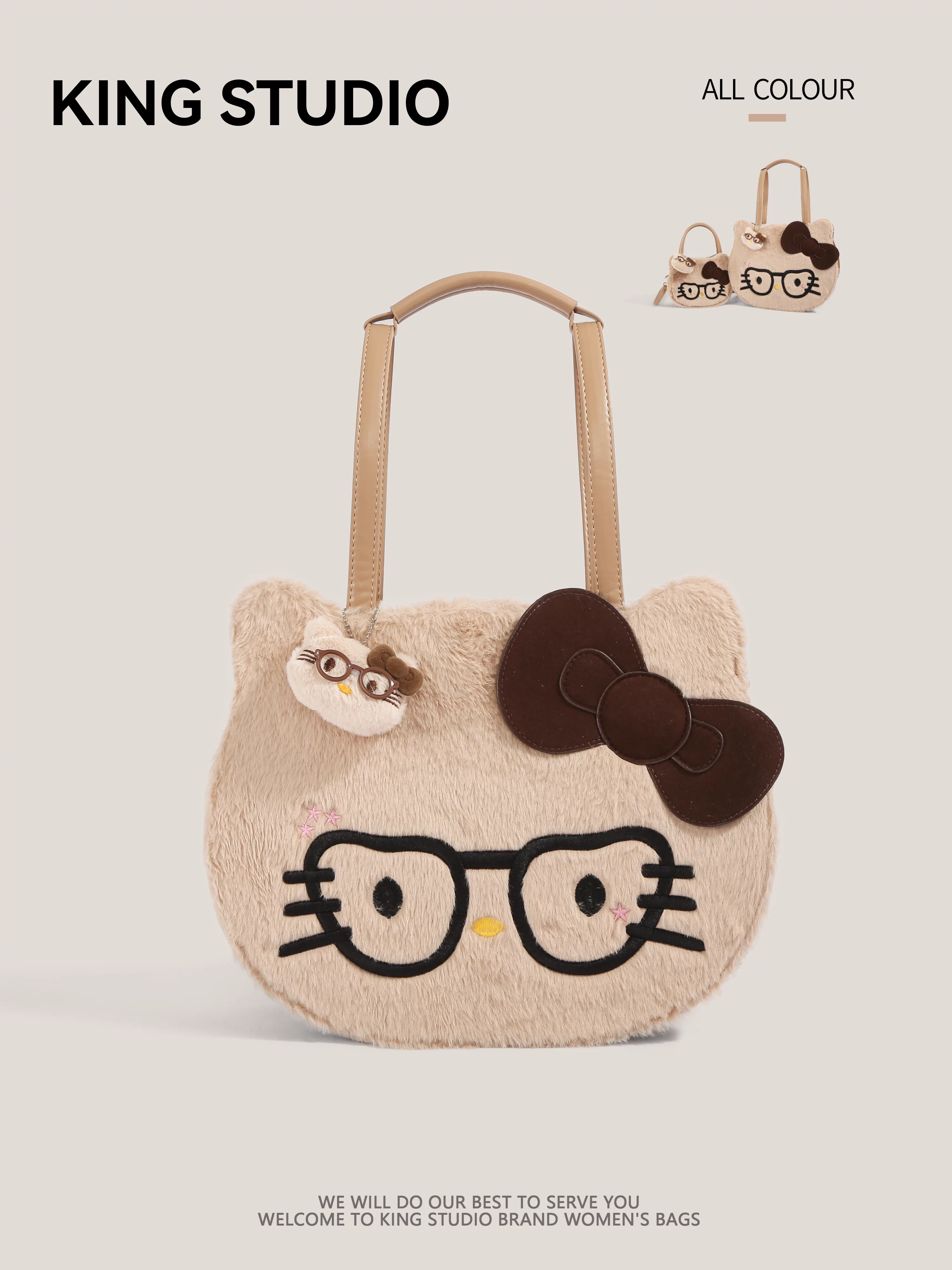 Túi tote lông thú Hello Kitty dễ thương dành cho nữ, mẫu mới 2026, thời trang, hoạt hình, quà sinh nhật, túi đeo vai