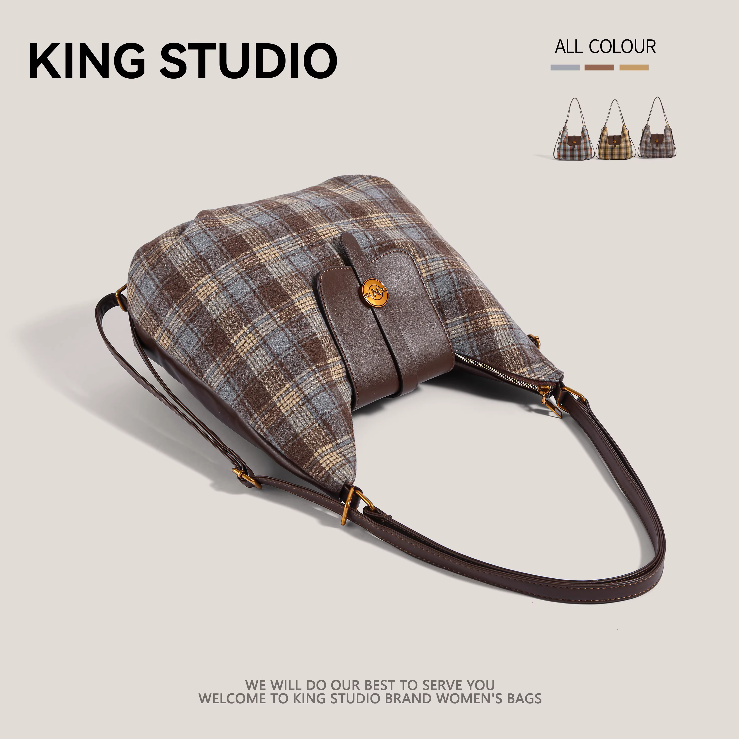 Ba lô len kẻ caro nữ thời trang thu đông 2025, túi tote phong cách học sinh, đa năng, dung tích lớn