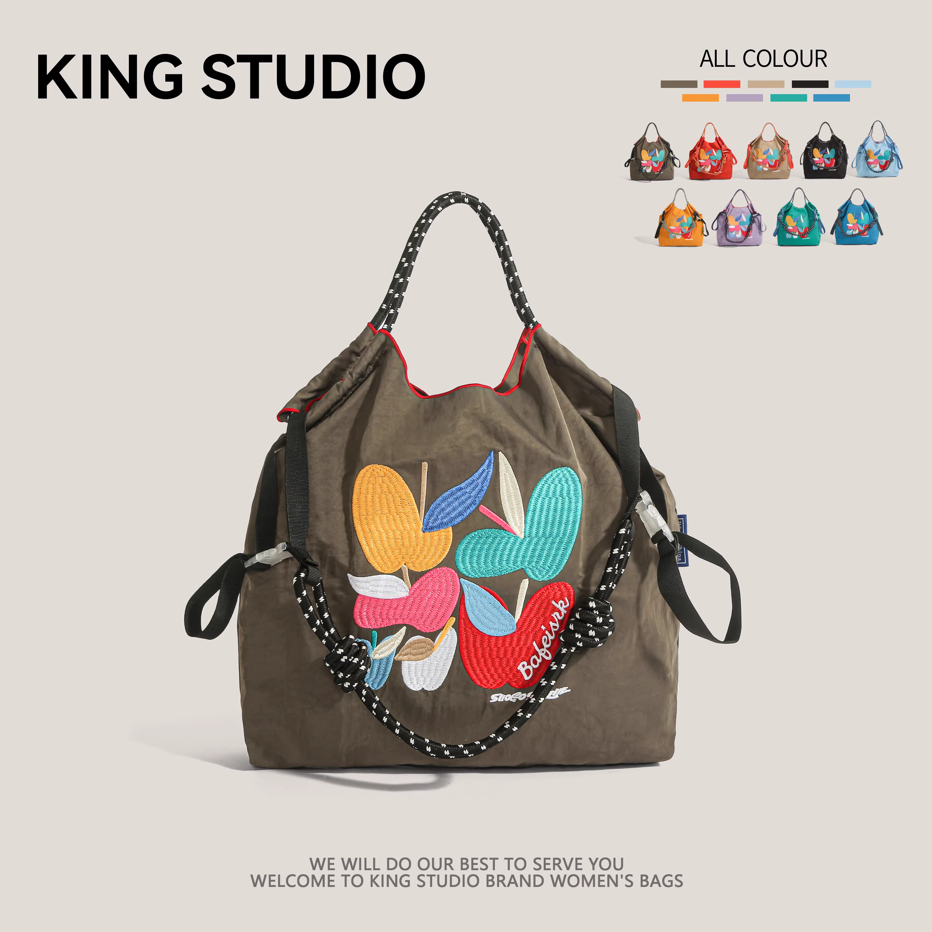 Túi mua sắm bằng nylon thêu kiểu Nhật Bản kiểu Gao Yuanyuan, túi tote đi học, đi làm sức chứa lớn dành cho học sinh