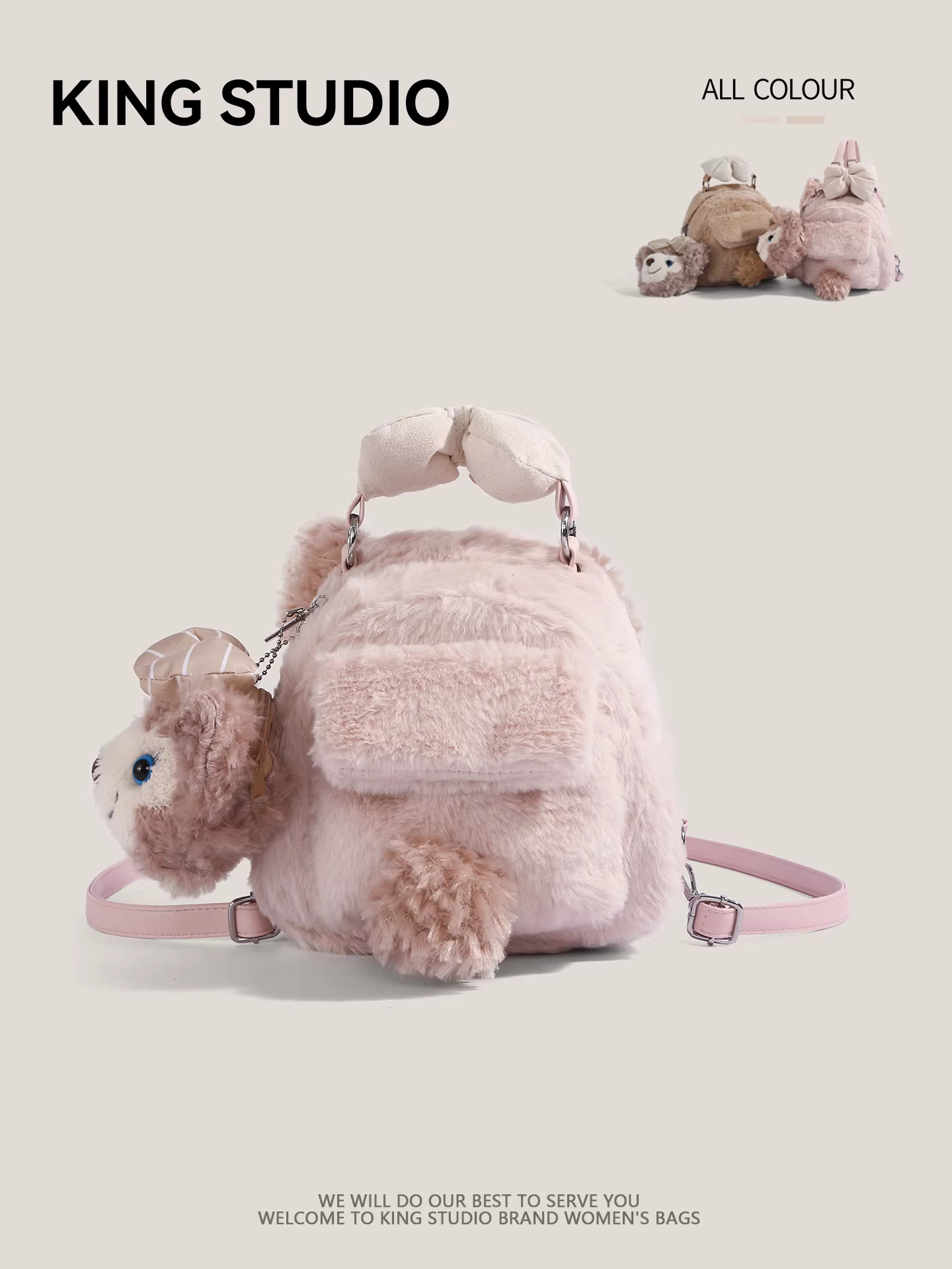 Ba lô lông thú dễ thương dành cho nữ, mẫu mới 2026, phong cách ngọt ngào, kiểu dáng học sinh, ba lô nhỏ thời trang đa năng, cặp sách lông thú