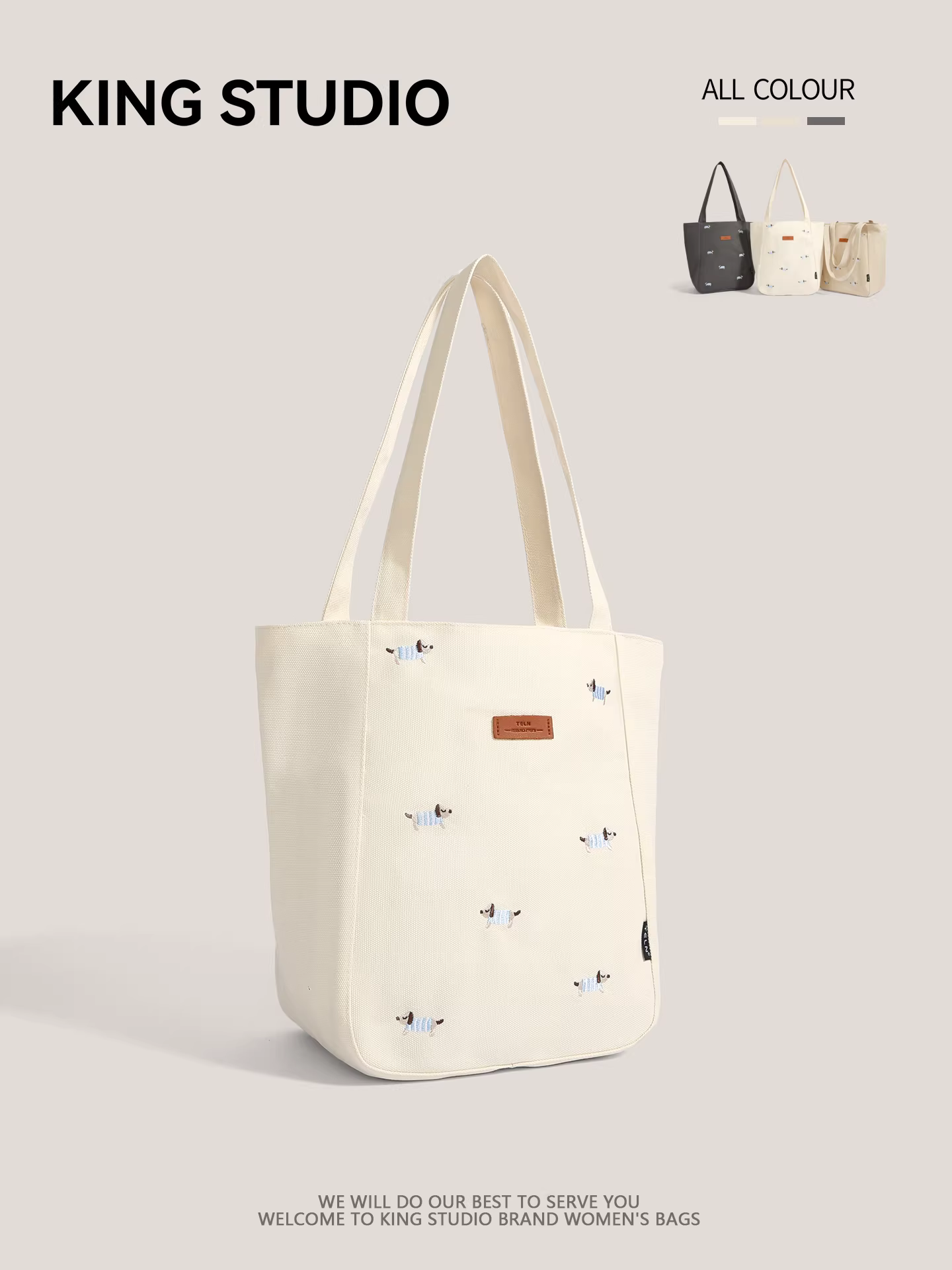 Túi vải bố thêu hình chó dachshund cỡ lớn dành cho nữ, mẫu mới 2025, túi đeo vai đi học đi làm phong cách thường ngày