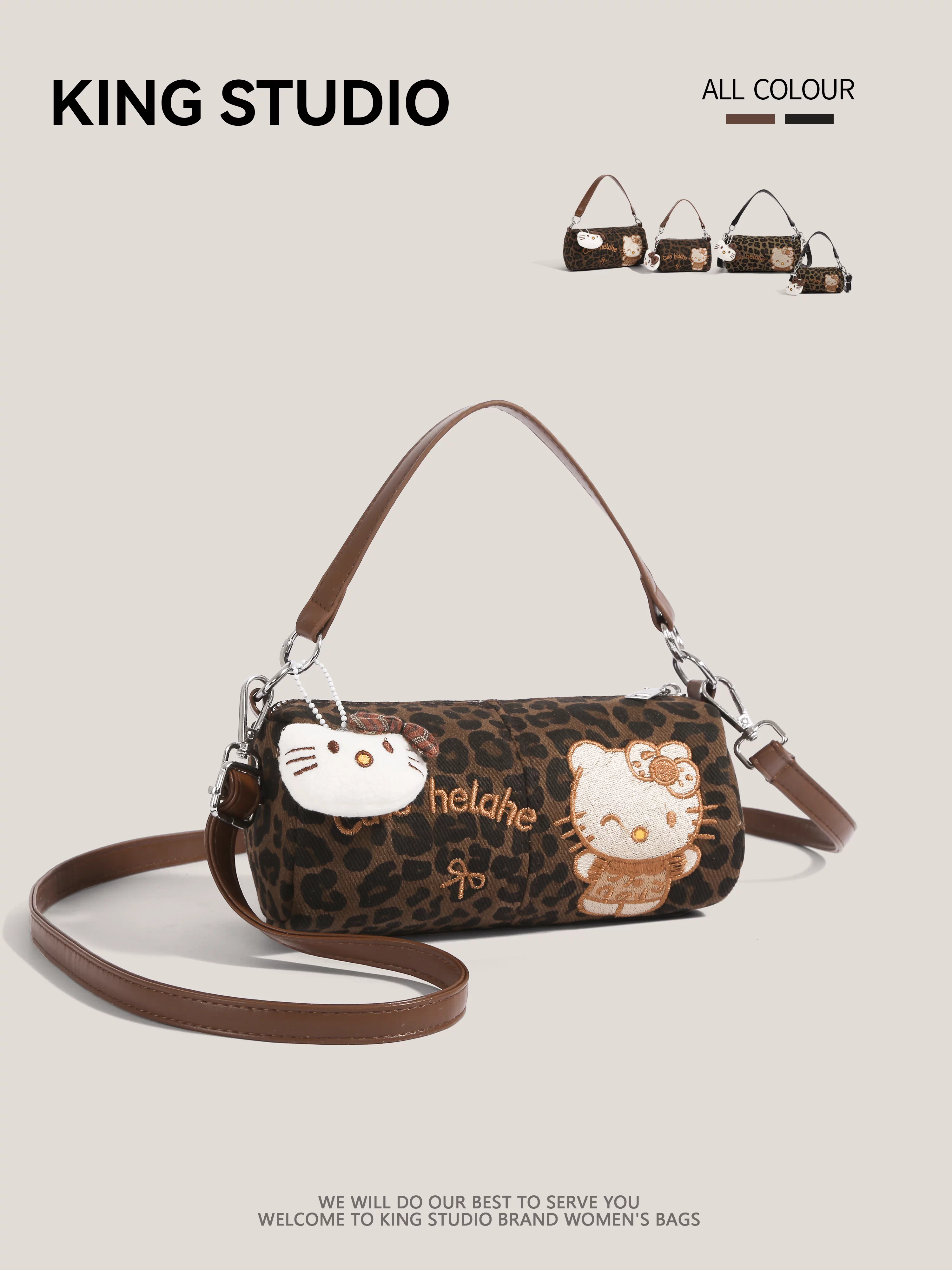 Túi Hello Kitty dễ thương dành cho nữ 2025, kiểu retro độc đáo, họa tiết da báo, đeo vai, đeo chéo, mini, đựng điện thoại