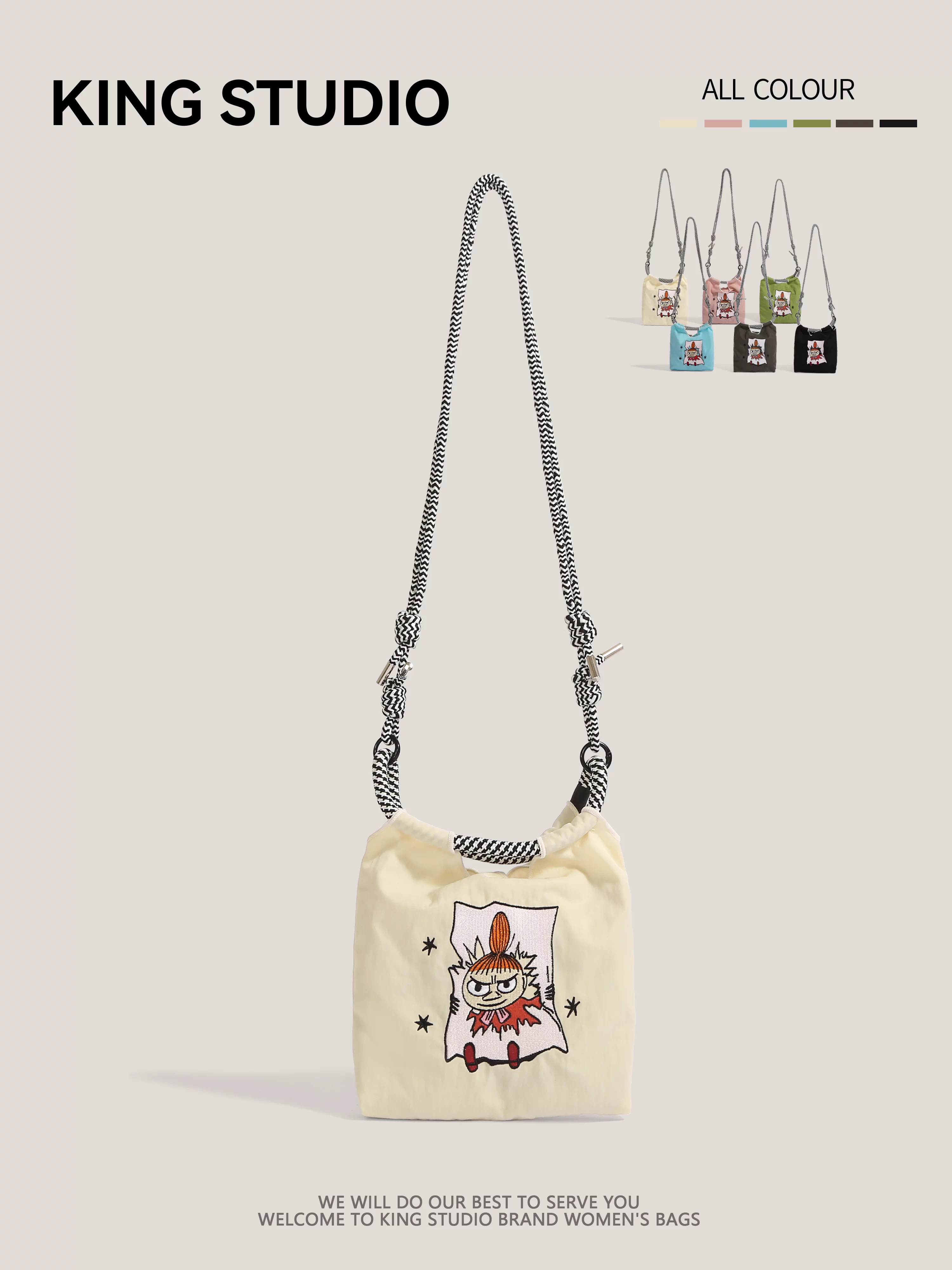 Túi mua sắm thân thiện với môi trường dây chuyền bóng Nhật Bản thêu hoạt hình túi tote mini túi đựng điện thoại túi đeo vai nữ túi đeo chéo