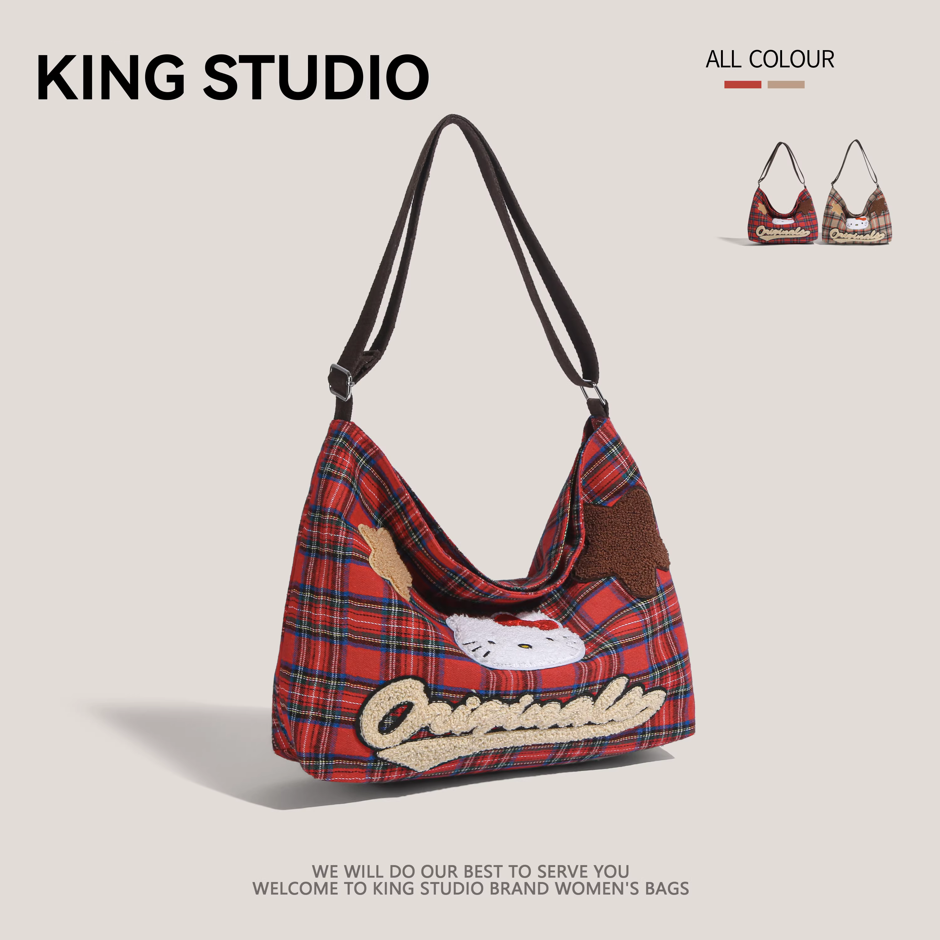 Túi xách Hello Kitty cỡ lớn dành cho nữ 2025 mẫu mới dễ thương hoạt hình mèo KT, túi đeo vai, túi đeo chéo, túi tote