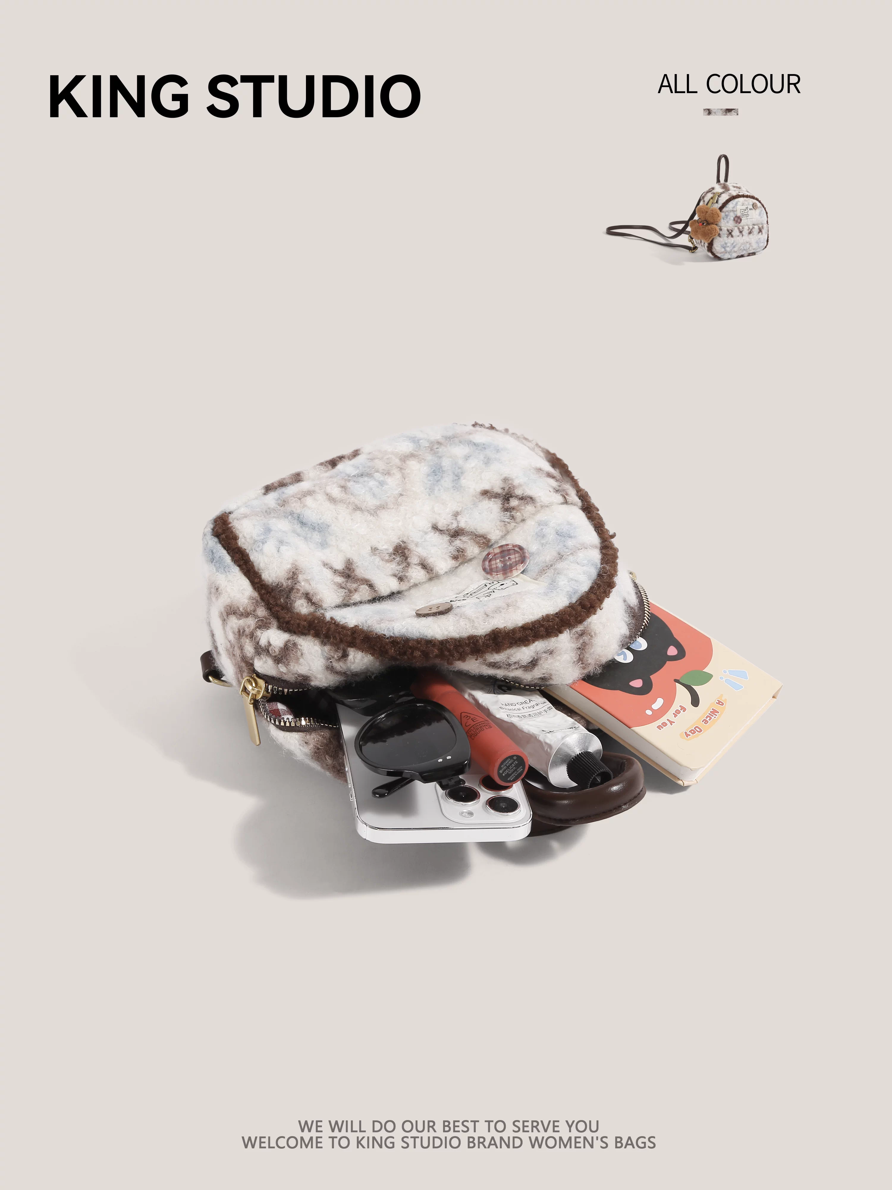 Ba lô mini dễ thương phong cách Fair Isle dành cho nữ, mẫu mới 2026, thời trang, balo học sinh, balo du lịch nhẹ