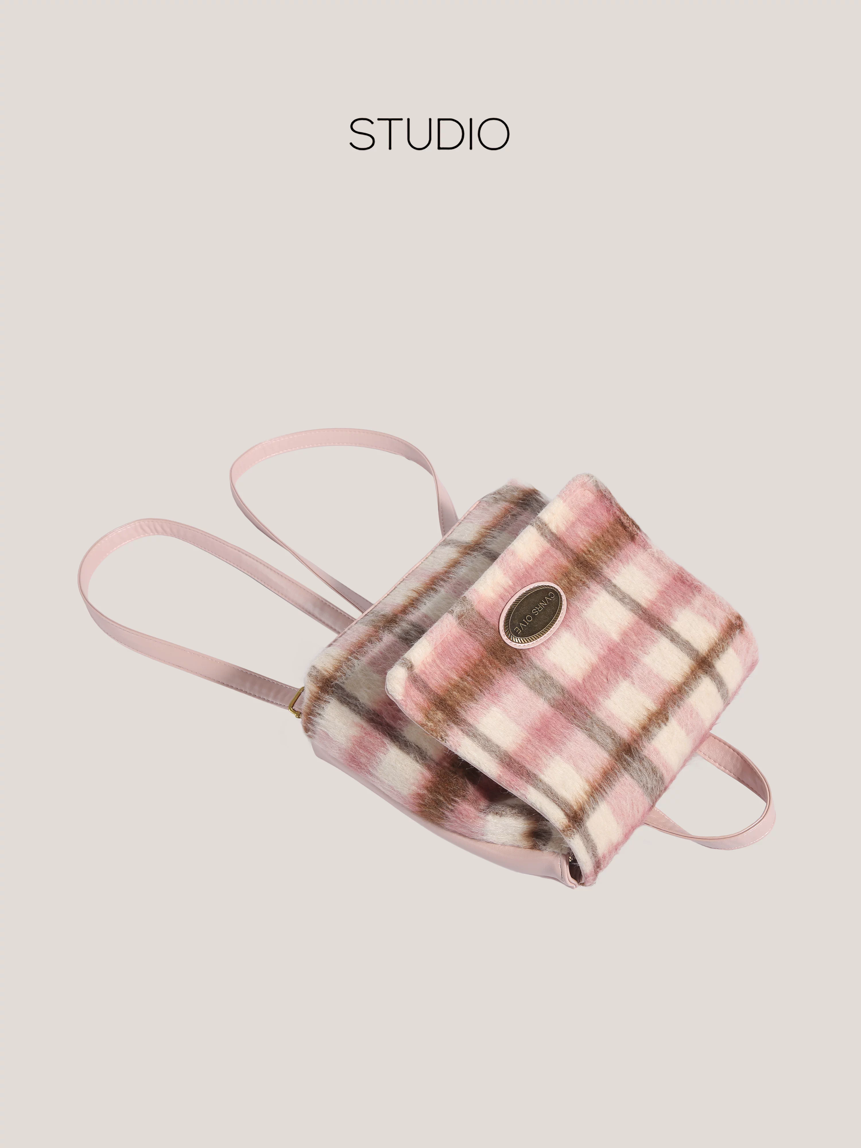 Ba lô phong cách học sinh dành cho nữ 2025, túi xách len kẻ caro cao cấp, đa năng, túi đeo vai đi làm