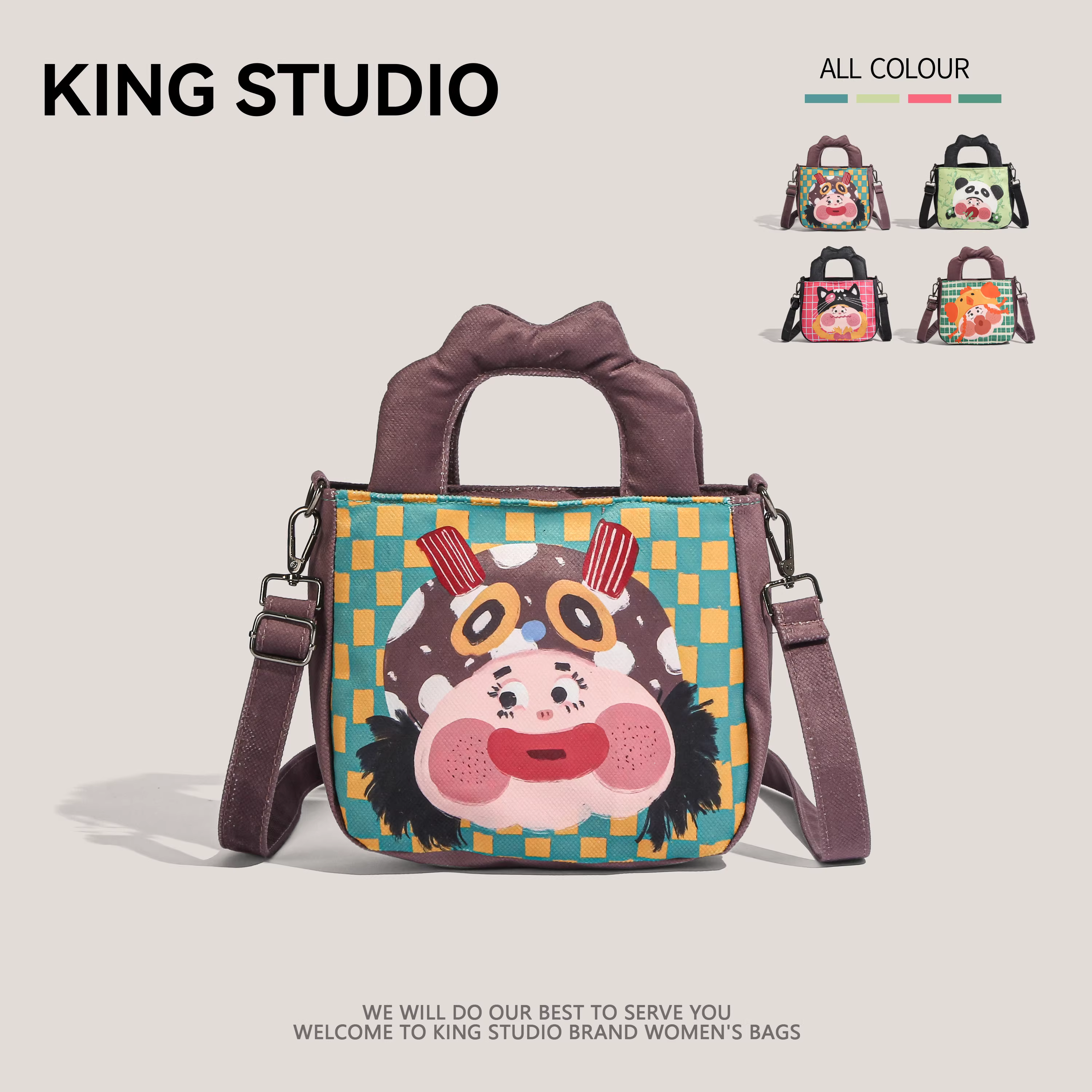 Túi xách nữ xinh xắn và độc đáo kiểu xô, mẫu mới xuân/hè 2025, in hình minh họa hài hước cá nhân hóa, túi đeo chéo thời trang