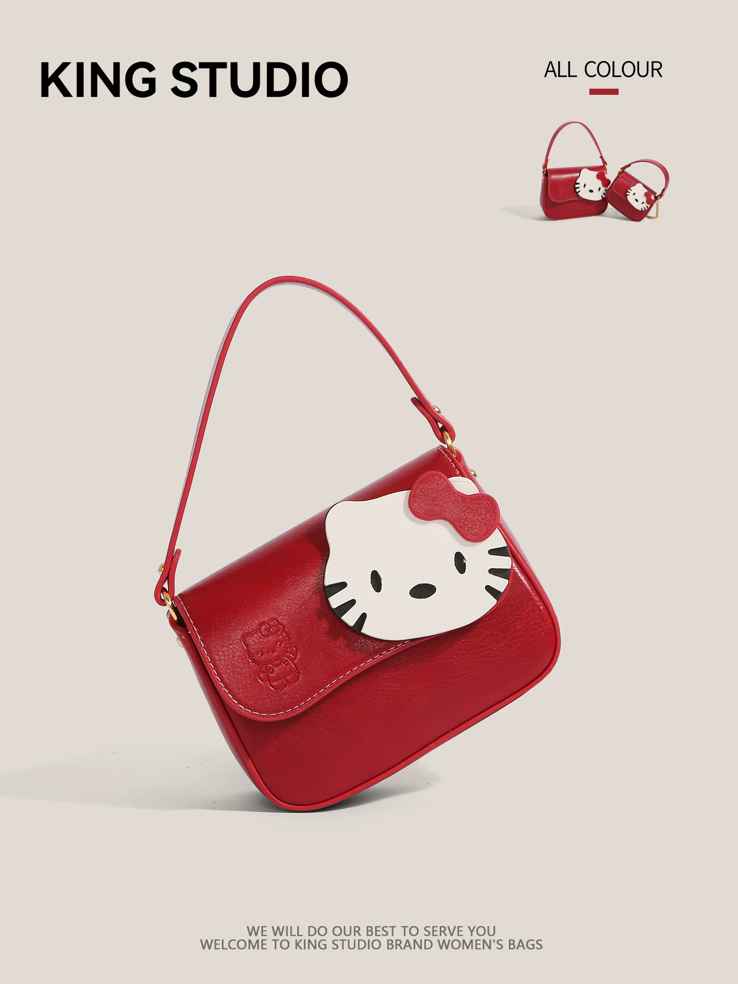 Túi xách nhỏ hình vuông Hello Kitty màu đỏ dành cho nữ, mẫu mới 2025, dễ thương, họa tiết hoạt hình, đựng điện thoại, đeo chéo, đeo vai