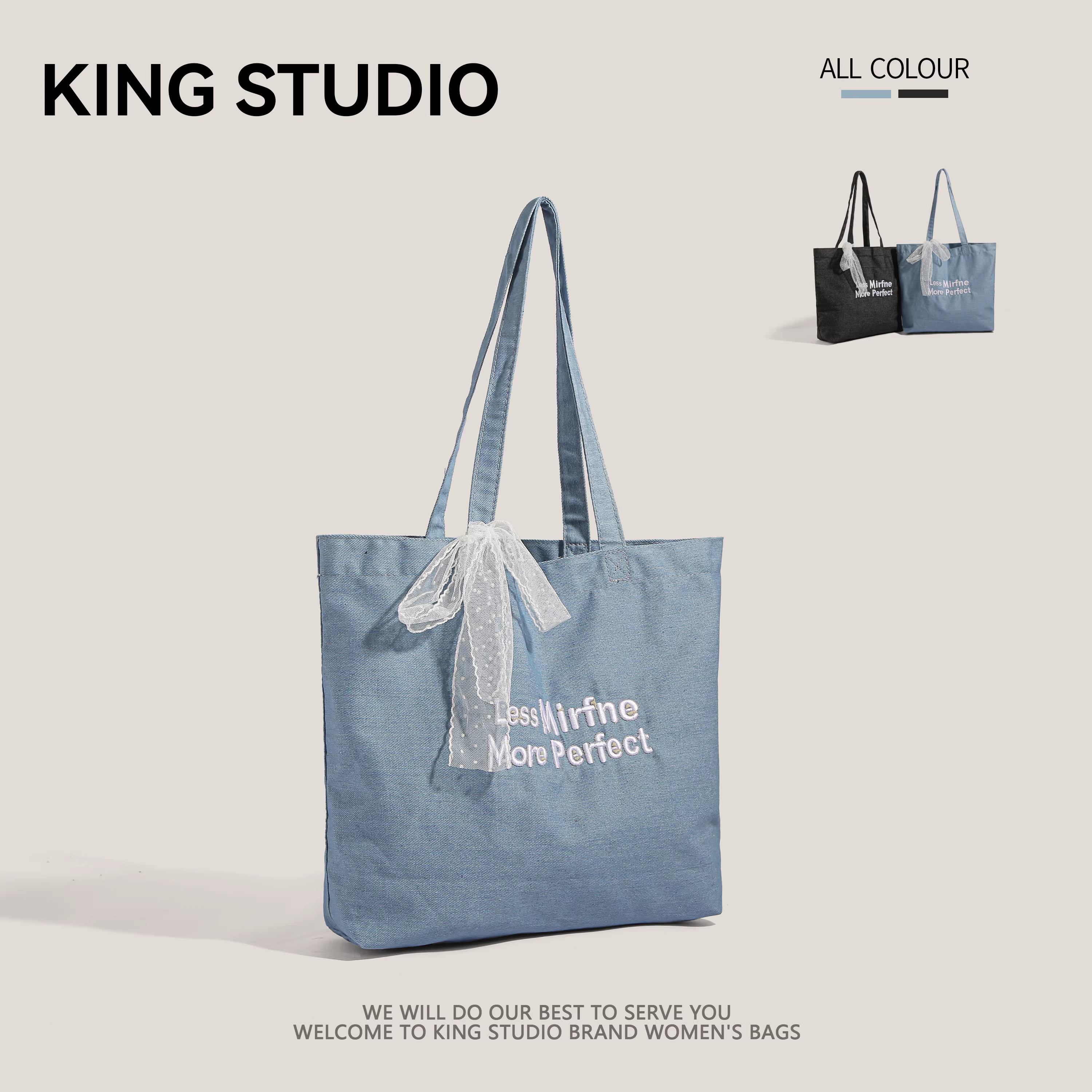 Túi vải bố denim cỡ lớn dành cho nữ, mẫu mới 2025, thêu họa tiết, túi đeo vai, túi tote đi học, đi làm cho sinh viên đại học