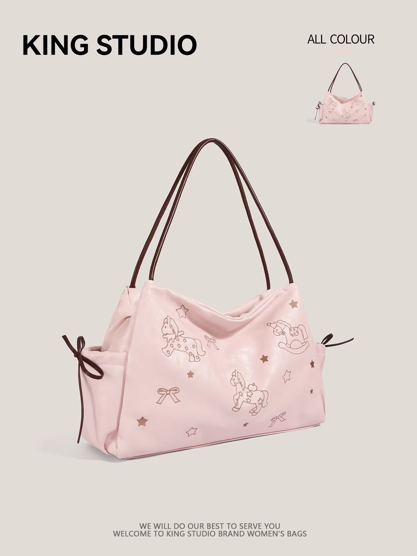 Túi tote thêu hình ngựa nhỏ xinh dành cho nữ, mẫu mới 2026, thời thượng, dung tích lớn, túi đeo vai thời trang, túi đeo nách đi làm