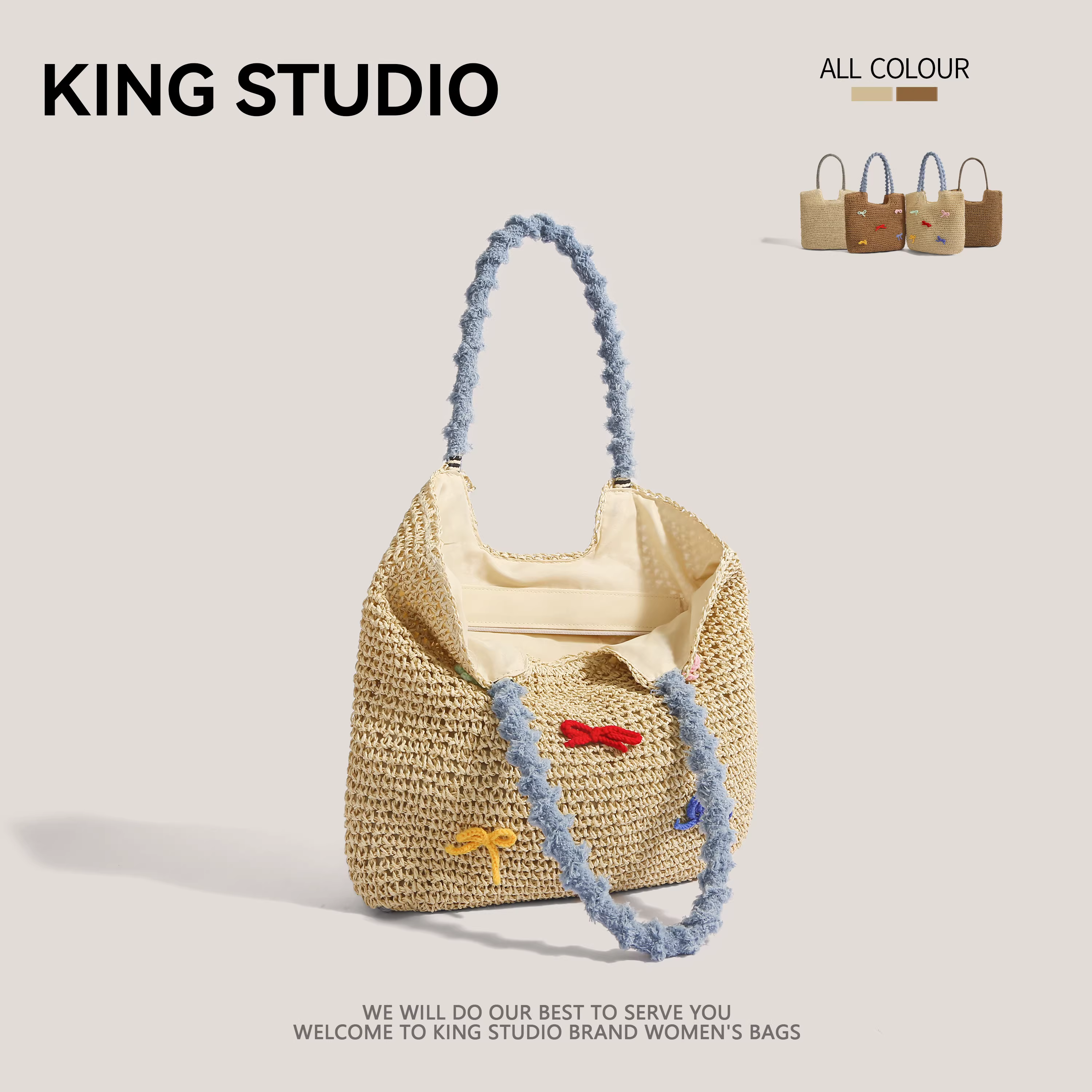 Túi cói đan hình nơ dễ thương, dung tích lớn dành cho nữ, mẫu mới hè 2025, túi đi biển, túi tote