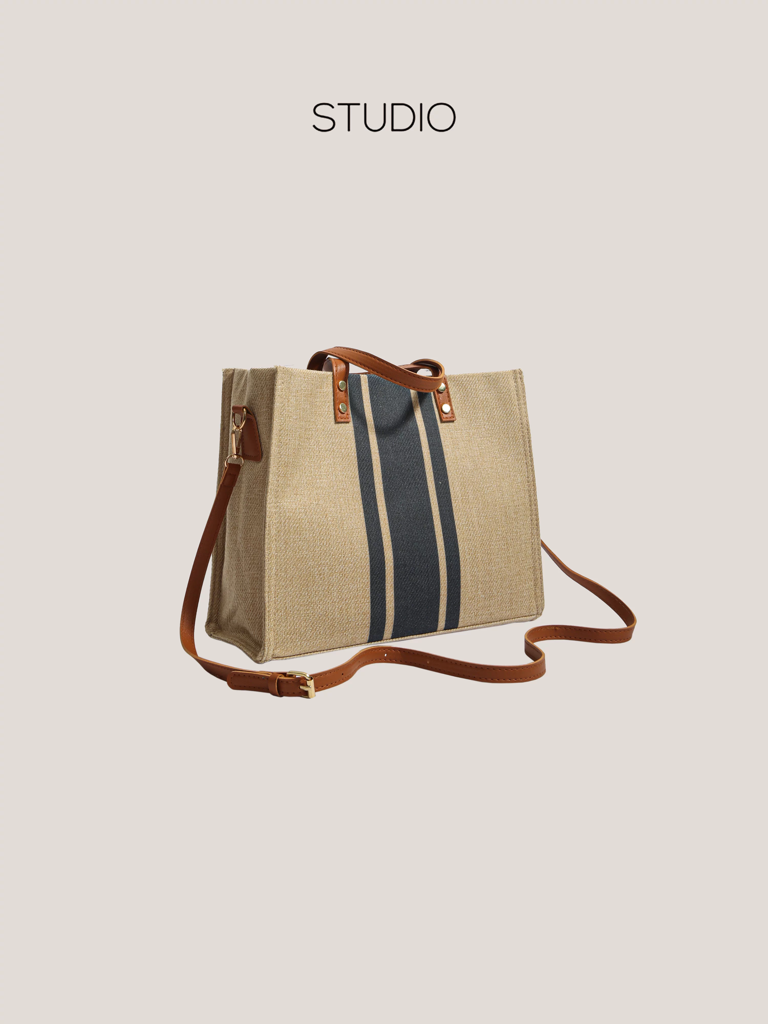 Túi vải canvas dung tích lớn DrinKing, túi xách kiểu Hàn Quốc, túi đeo vai sọc đơn giản dành cho người đi làm.