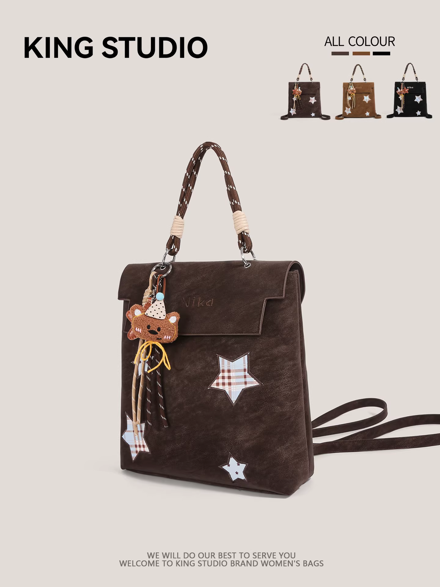 Ba lô sao retro độc đáo dành cho nữ 2026, ba lô đi làm hàng ngày dung tích lớn, thời trang cao cấp, cặp sách học sinh