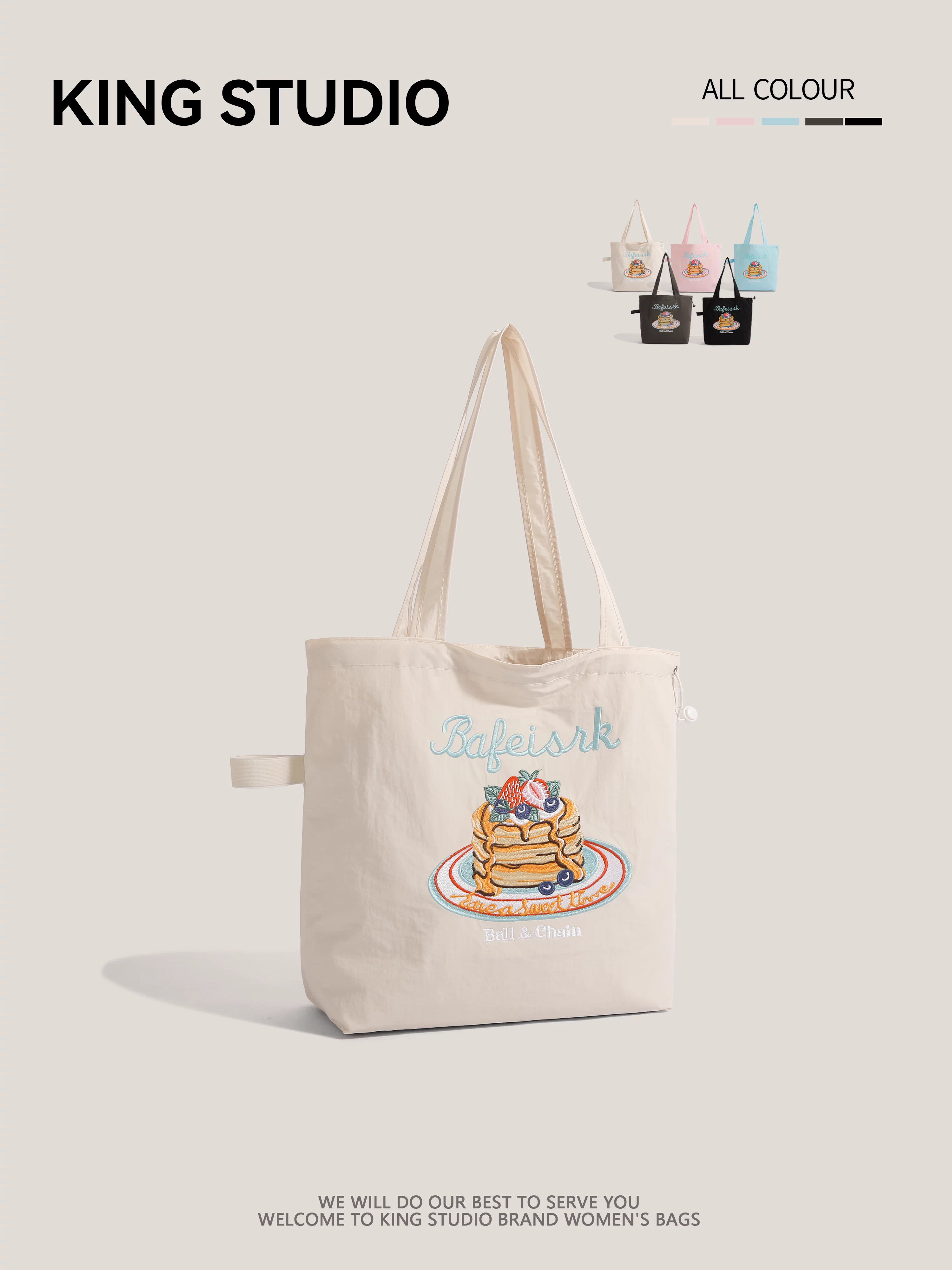 Túi nilon thêu họa tiết dâu tây kiểu Nhật dành cho nữ, mẫu mới 2025, túi đi làm, túi đeo vai cỡ lớn, dung tích lớn