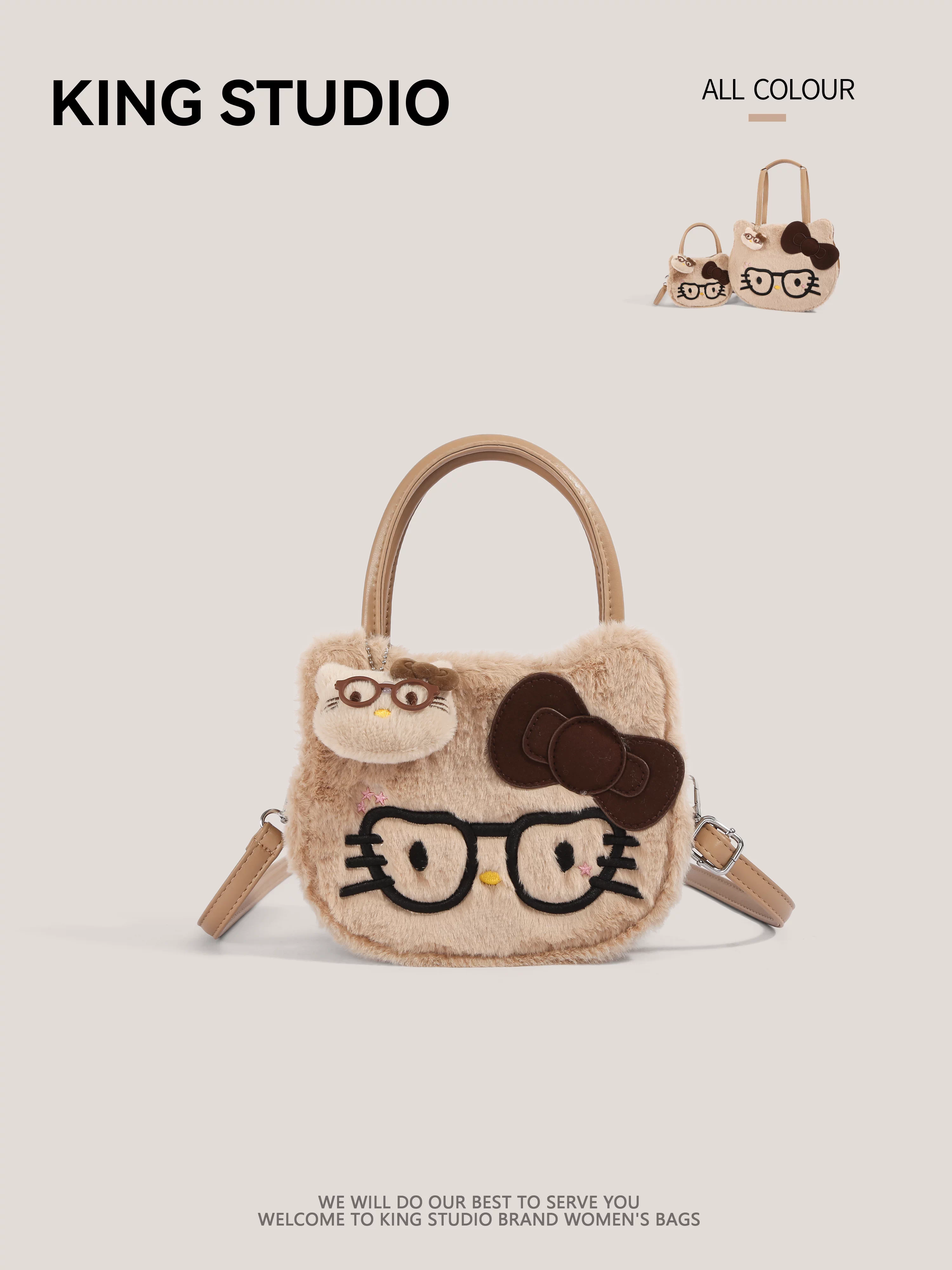 Túi tote lông thú Hello Kitty dễ thương dành cho nữ, mẫu mới 2026, thời trang, hoạt hình, quà sinh nhật, túi đeo vai