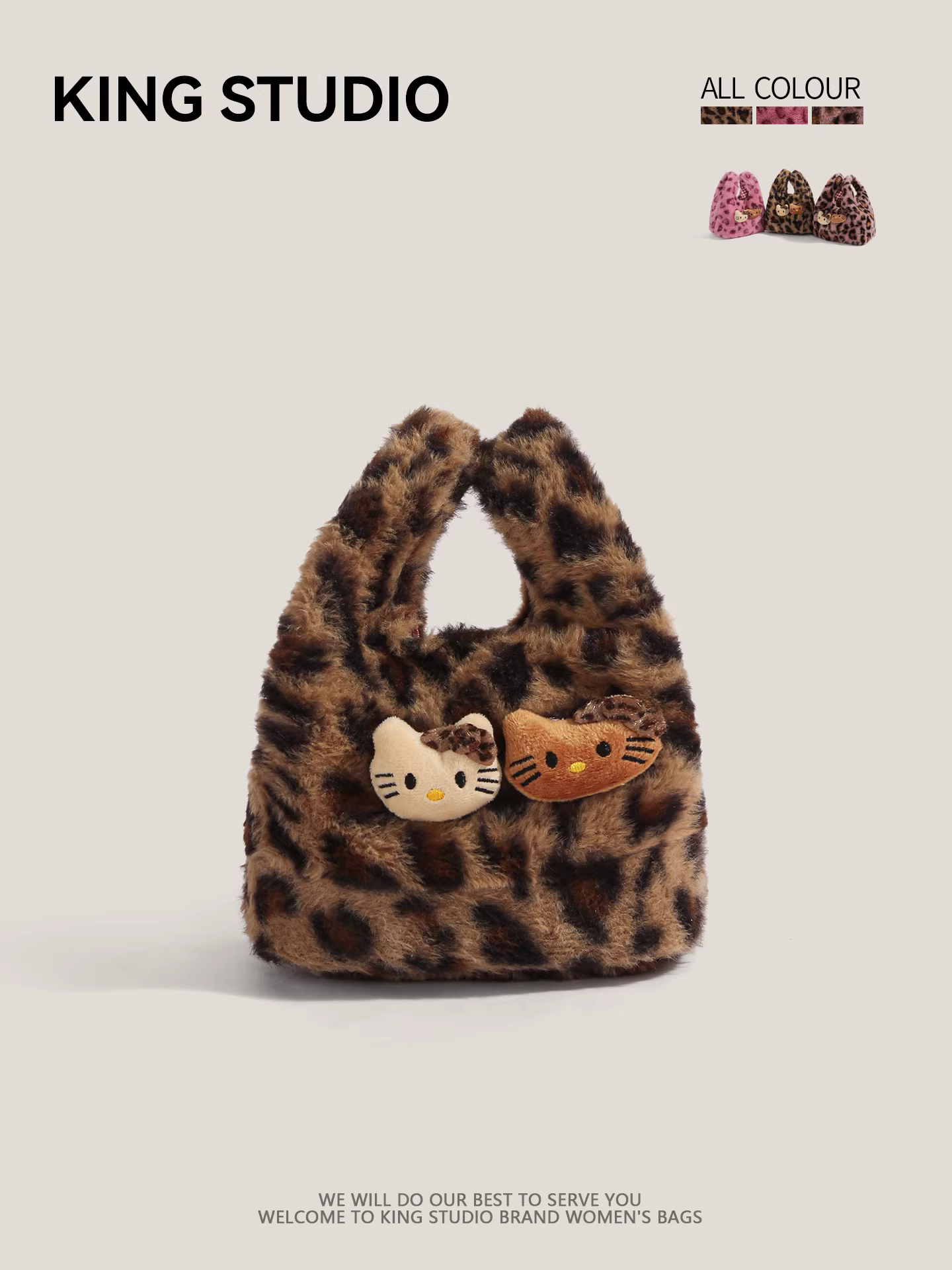 Túi xách mèo KT họa tiết da báo dành cho nữ, túi tote lông mềm phong cách lười biếng, túi đựng đồ văn phòng, hộp cơm trưa và túi bento tiện lợi.