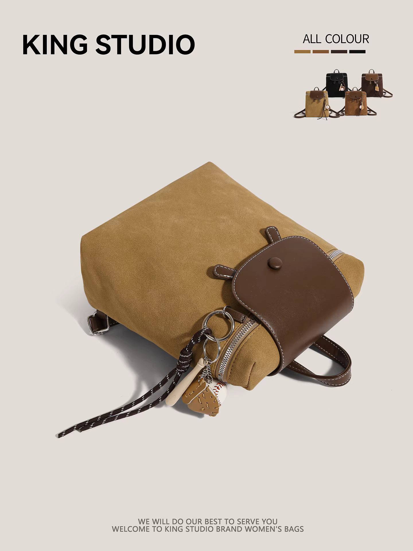 Ba lô retro nữ 2025 thời trang mới phong cách preppy chất liệu da lộn, dung tích lớn, túi du lịch