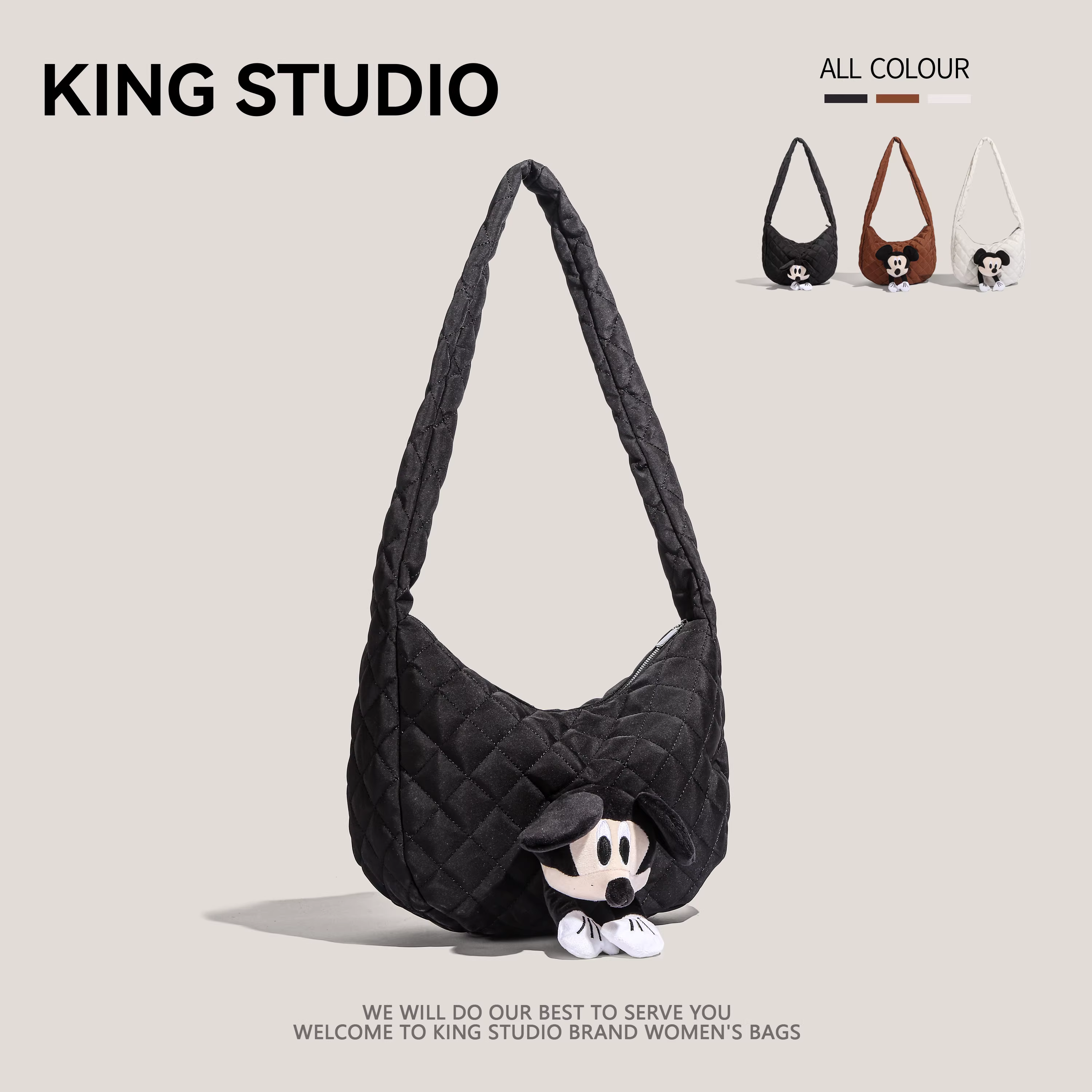 Túi vải cotton cỡ lớn đa năng dành cho nữ, mẫu mới 2025, nhẹ, đa dụng, đeo chéo, túi tote đi làm hình nhân vật Mickey