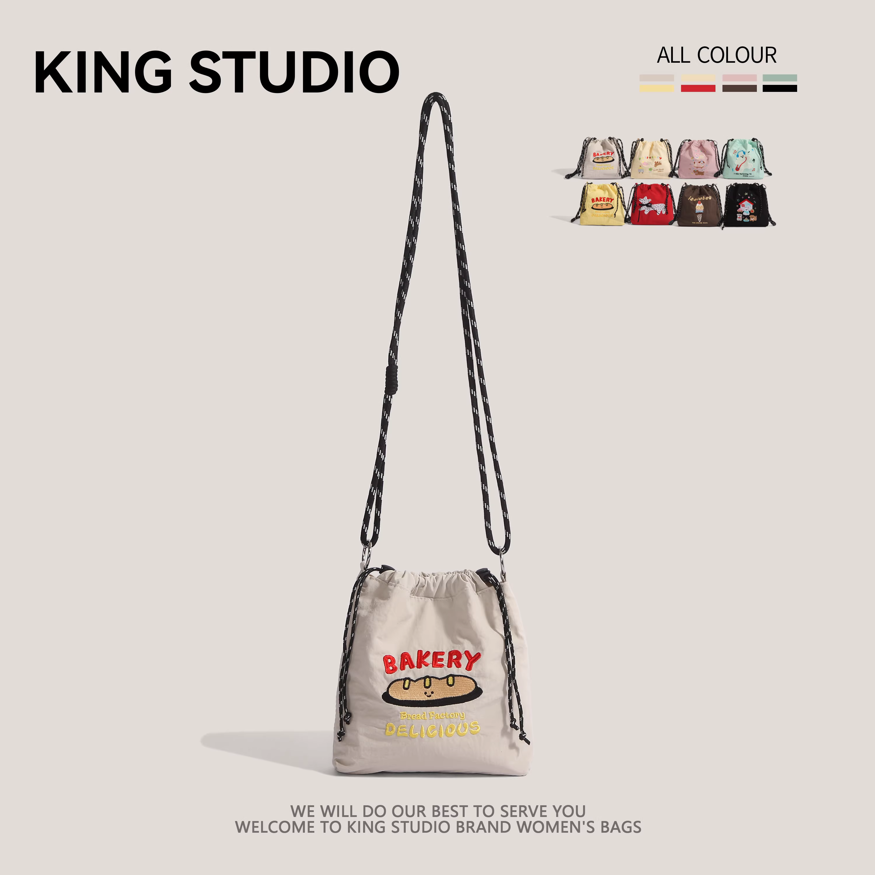 Túi nhỏ vải bố thêu nylon dành cho nữ, mẫu mới hè 2025, túi đeo chéo dây rút đơn giản, tiện dụng, đựng điện thoại