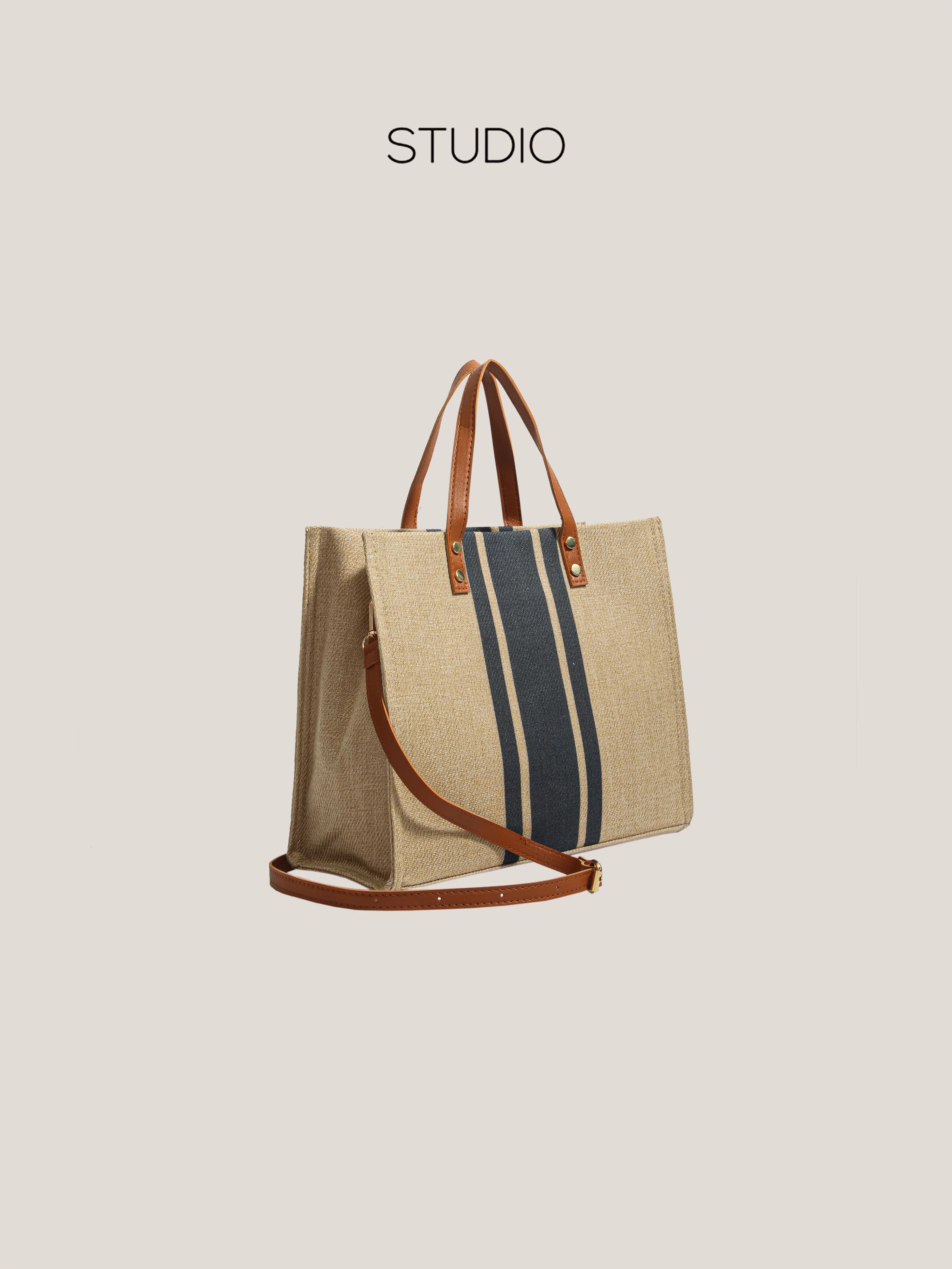 Túi vải canvas dung tích lớn DrinKing, túi xách kiểu Hàn Quốc, túi đeo vai sọc đơn giản dành cho người đi làm.