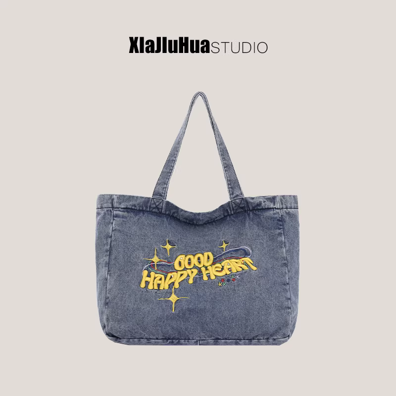 Túi vải denim dung tích lớn dành cho nữ, túi tote đa năng, túi đeo vai dành cho học sinh, sinh viên