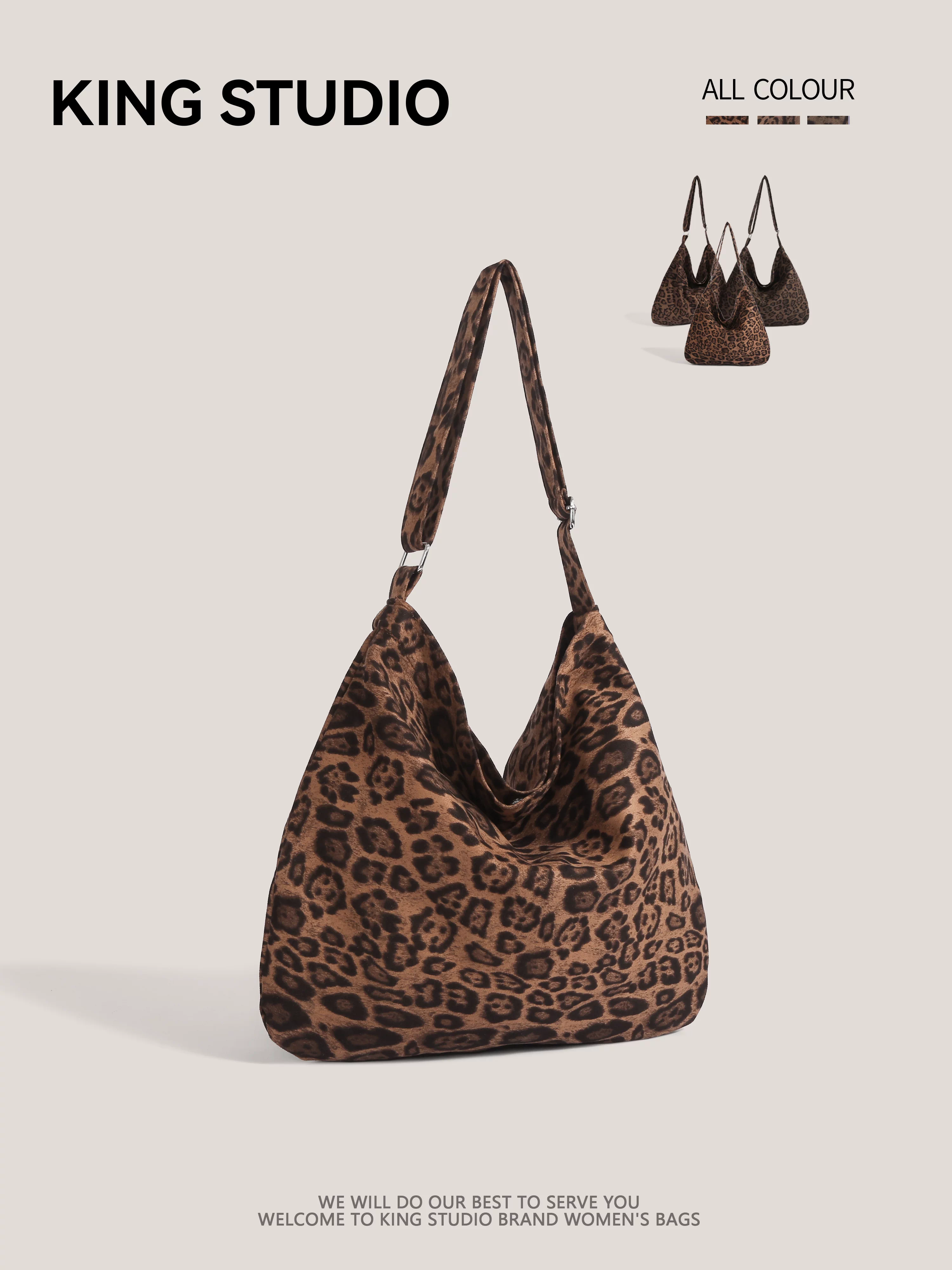 Túi vải canvas họa tiết da báo phong cách Hàn Quốc dành cho nữ, túi đeo vai phong cách lười biếng giản dị mùa thu đông mới, túi tote đi làm sức chứa lớn.