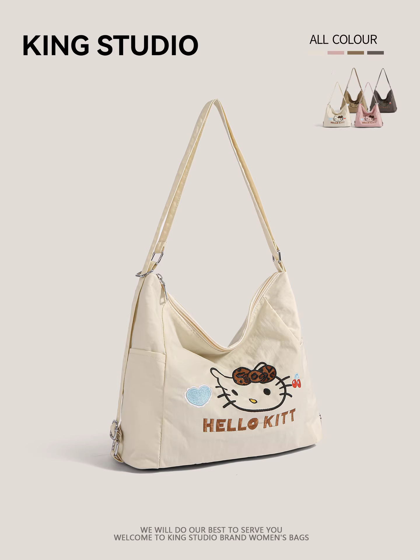 Túi tote Hello Kitty dễ thương dành cho nữ, mẫu mới 2025, hoạt hình Hello Kitty, dung tích lớn, đeo vai, có thể làm ba lô