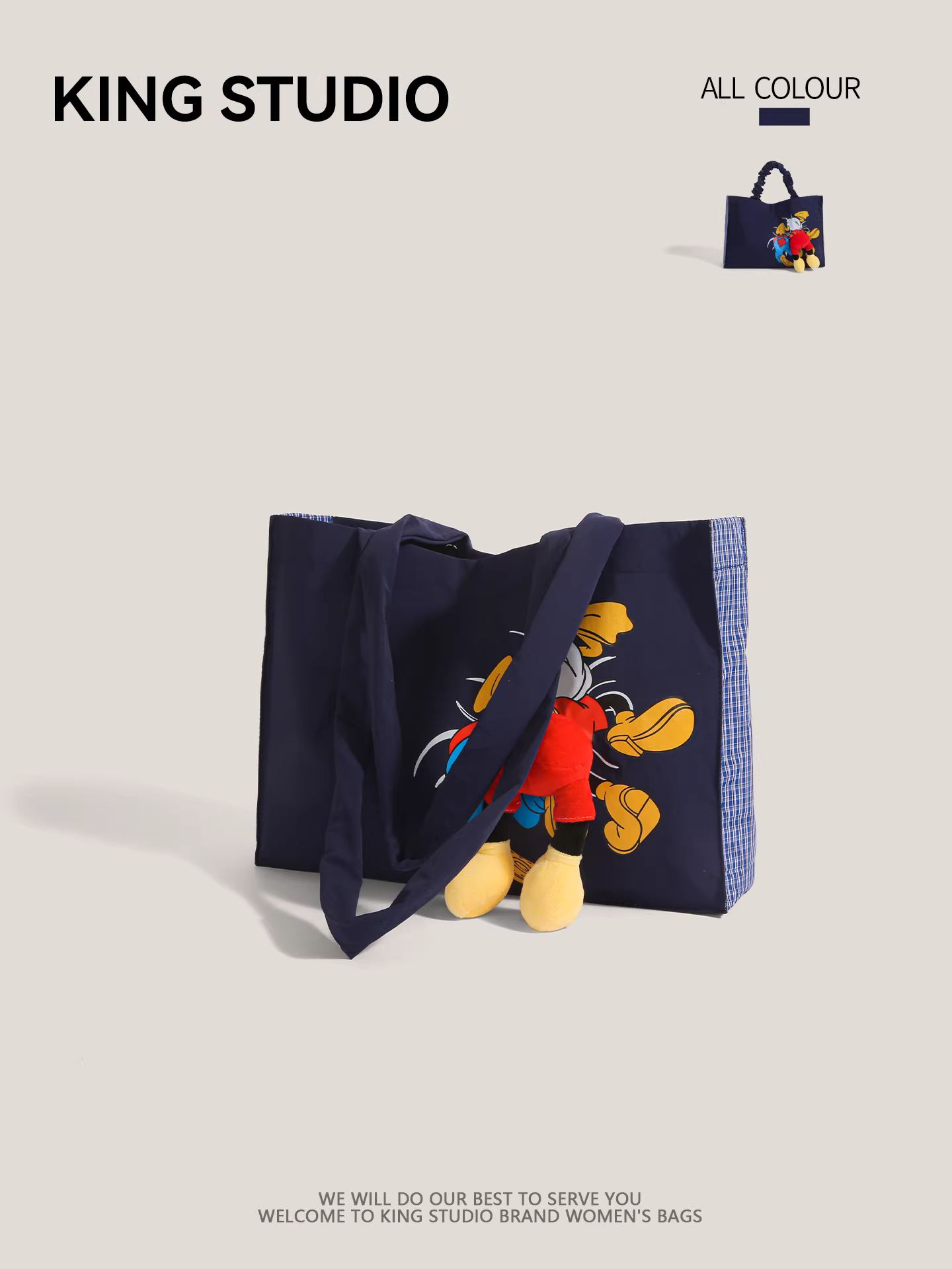 Túi tote denim Hàn Quốc phong cách graffiti dễ thương dành cho nữ, mẫu mới 2025, dung tích lớn, túi đeo vai hình mông vịt Donald