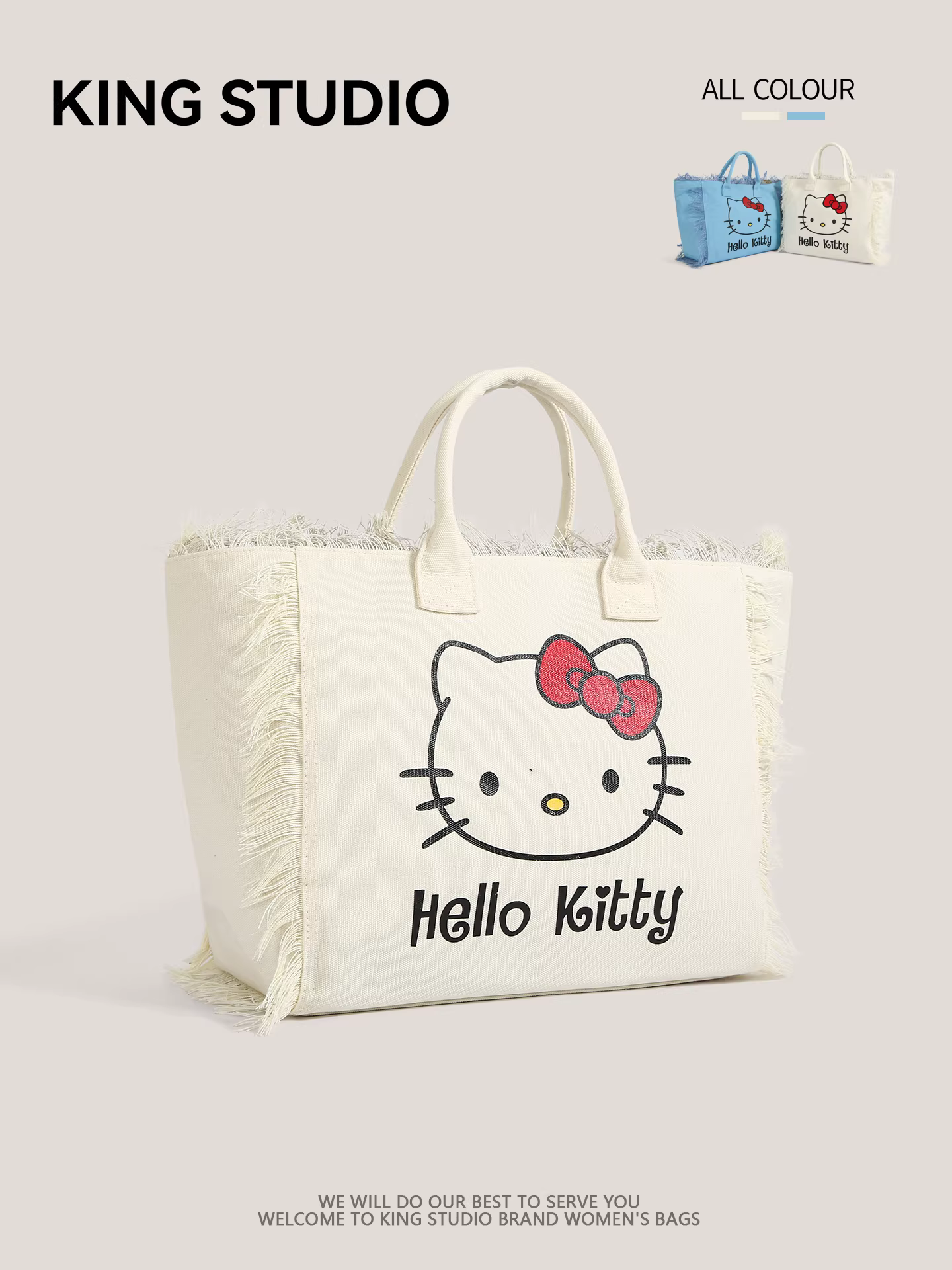 Túi Hello Kitty dễ thương dành cho nữ 2025, túi vải bố cỡ lớn mới, túi tote đi làm họa tiết Hello Kitty hoạt hình