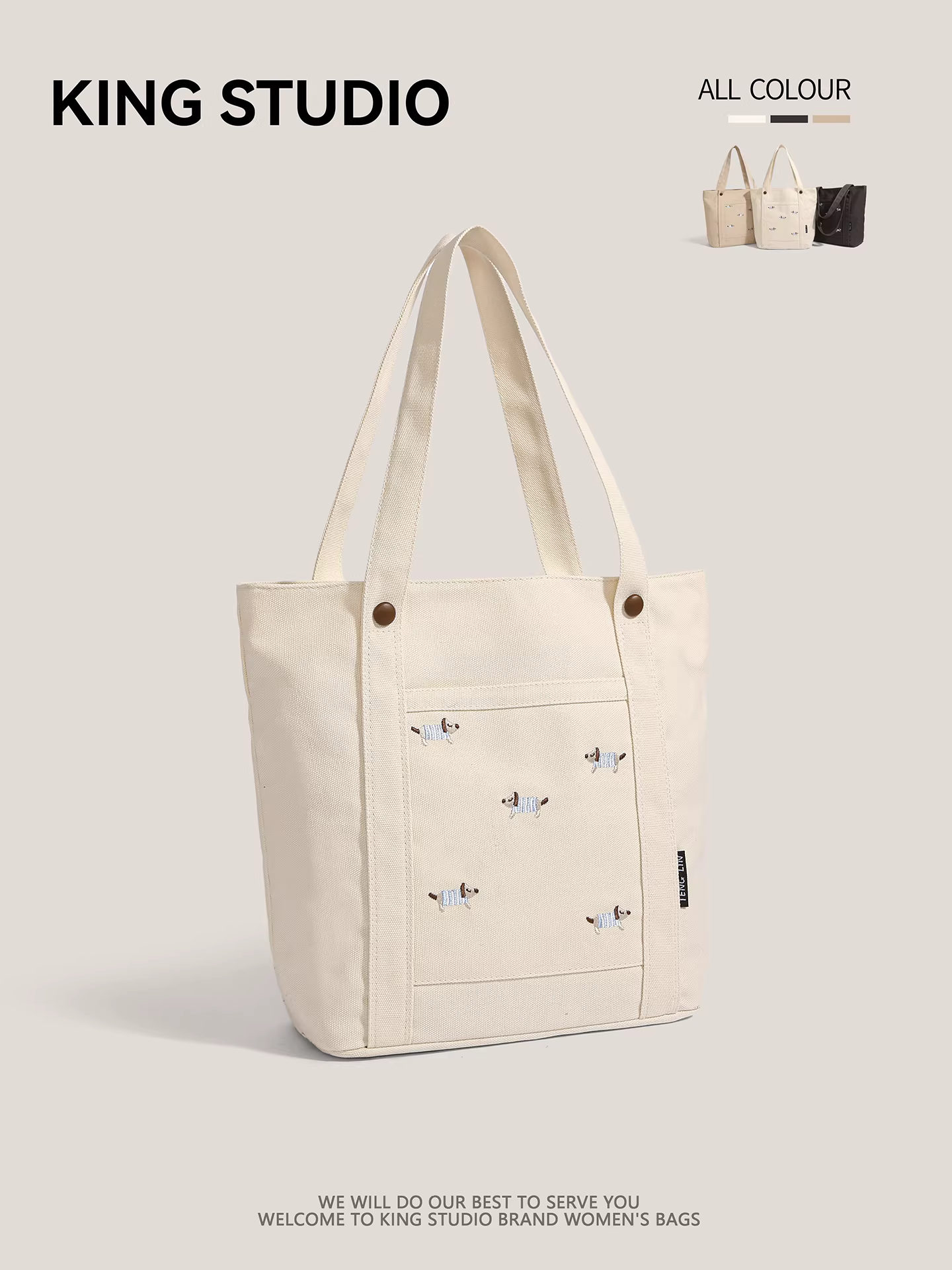 Túi vải thêu hình chó Dachshund dành cho nữ 2025, thời trang mới mẻ, đa năng, túi đeo vai, dung tích lớn, túi tote đi làm