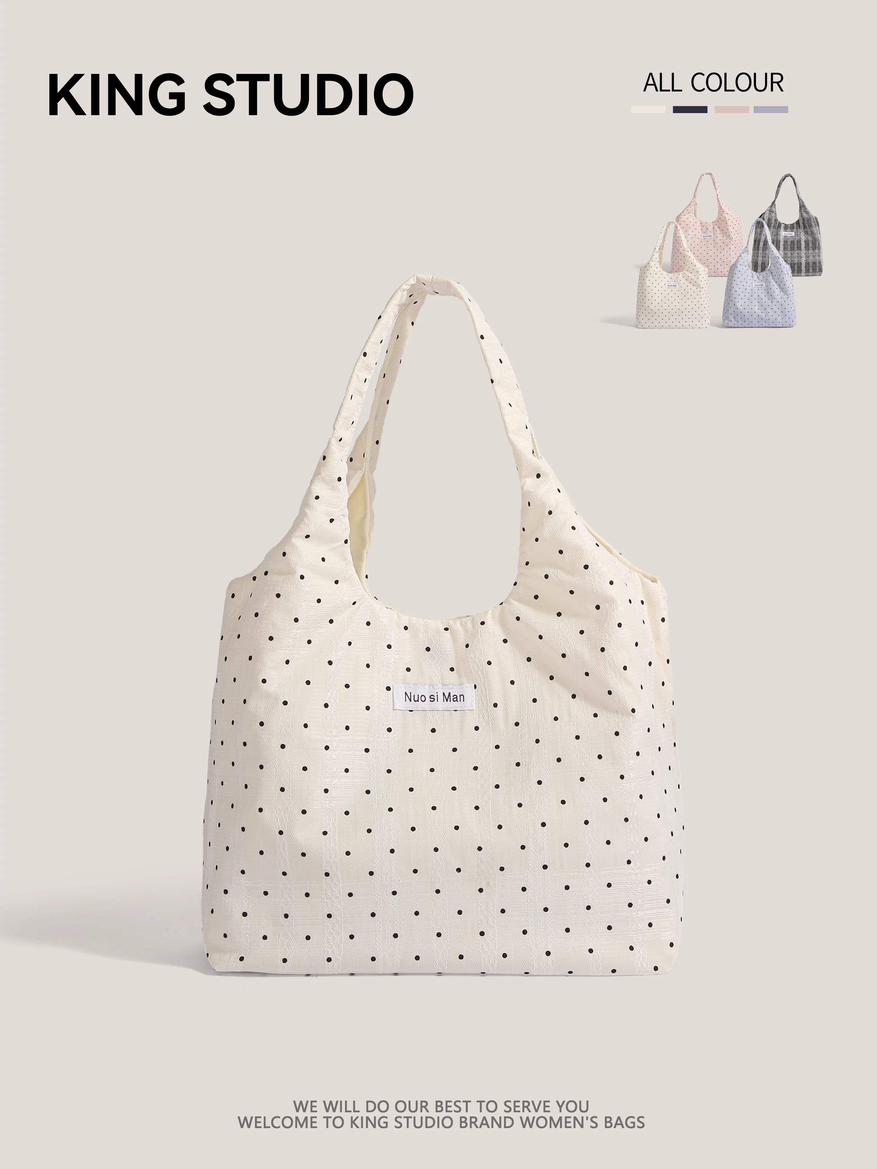 Túi vải canvas chấm bi mới năm 2025 dành cho nữ, túi đeo vai dung tích lớn, túi tote đi học/đi làm cho sinh viên đại học, túi xách tay