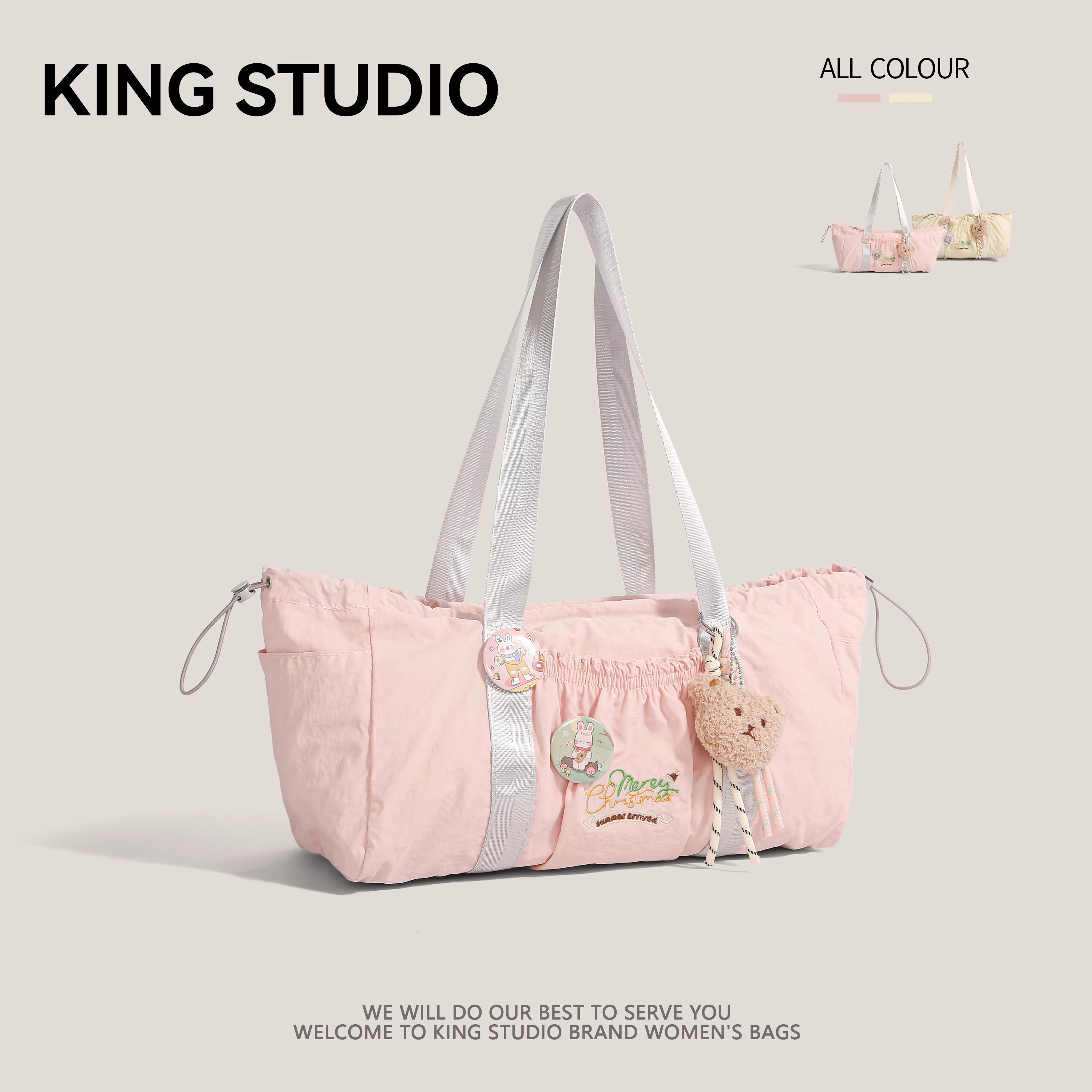 Túi đeo vai Hàn Quốc mới 2025, kiểu dáng độc đáo, dung tích lớn, dây rút xếp ly, túi xách nylon đa năng, phong cách thường ngày, túi đeo nách.