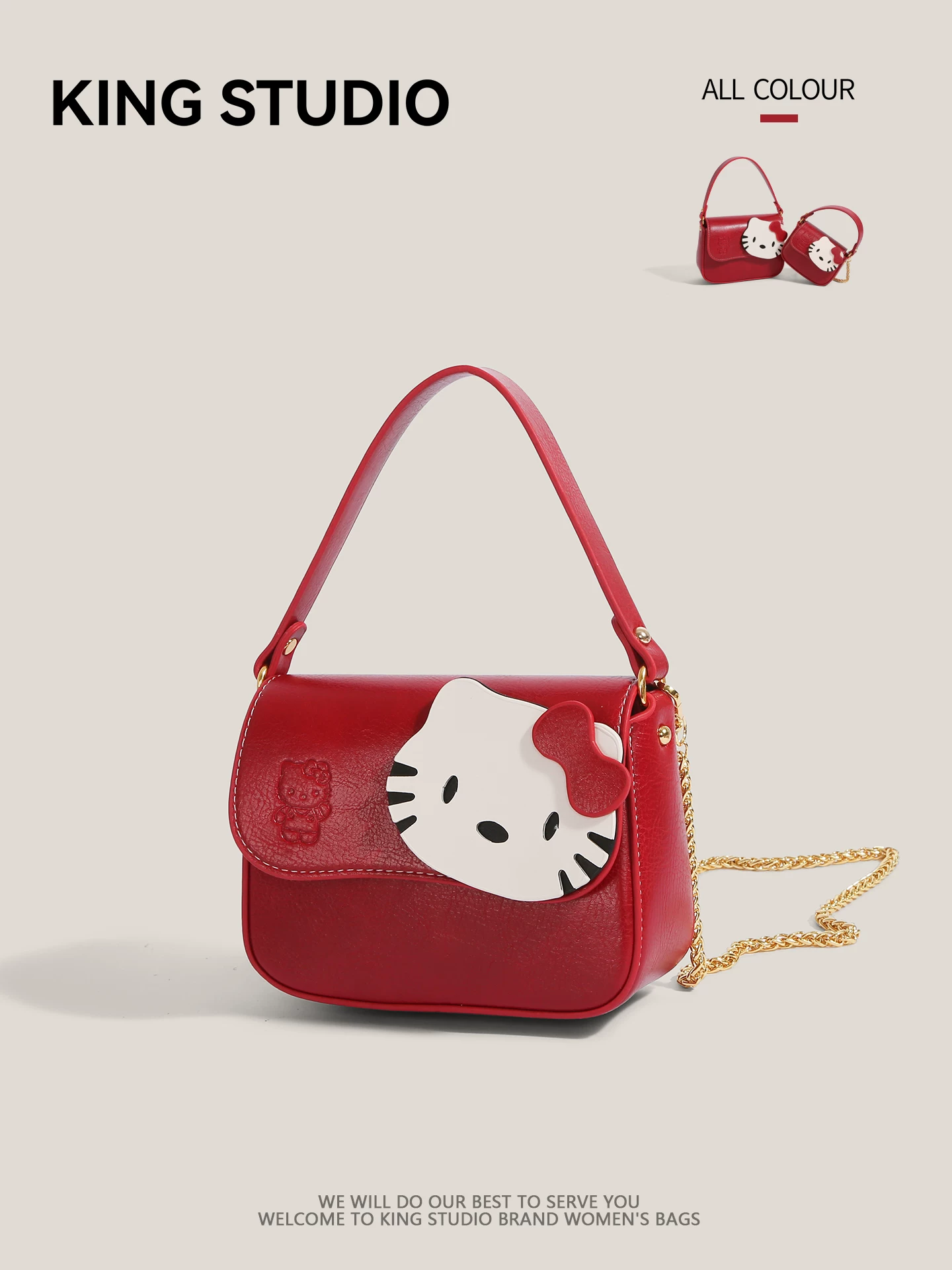 Túi xách nhỏ hình vuông Hello Kitty màu đỏ dành cho nữ, mẫu mới 2025, dễ thương, họa tiết hoạt hình, đựng điện thoại, đeo chéo, đeo vai