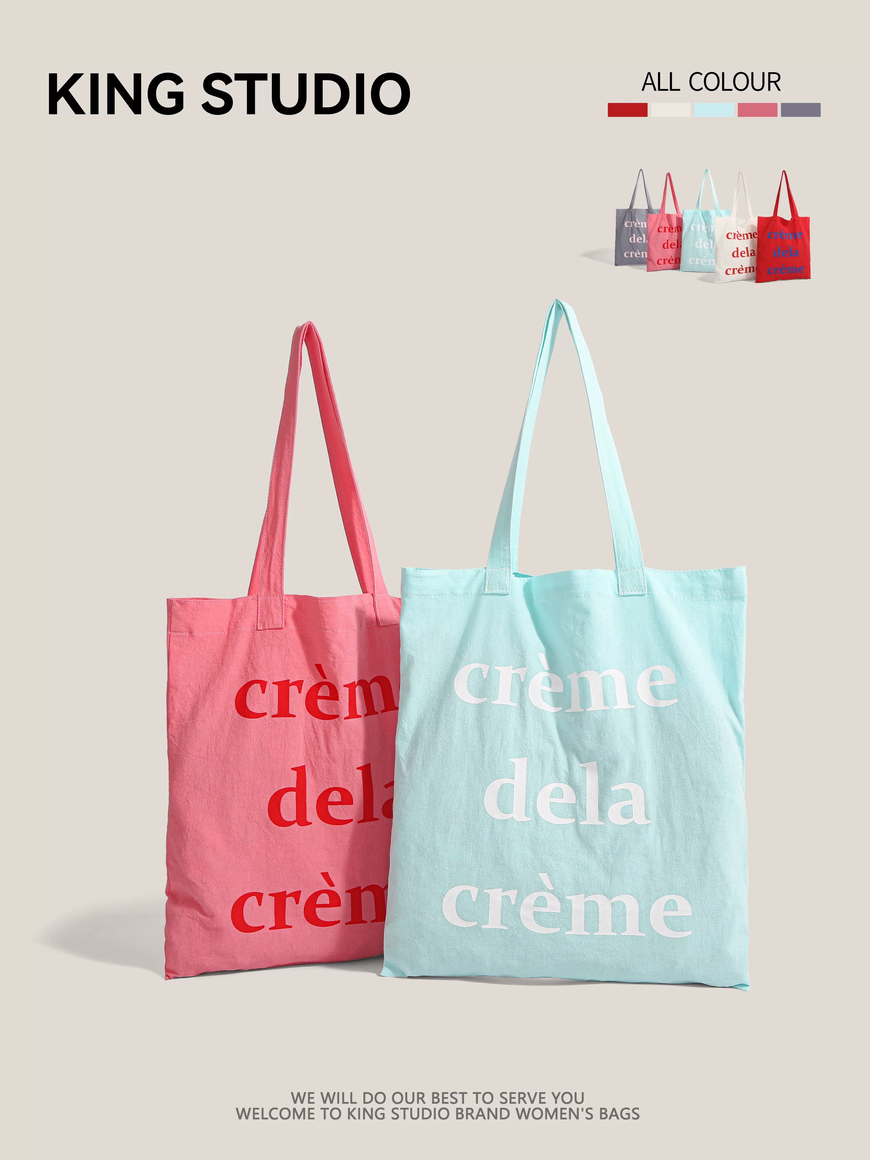 Túi đeo vai in chữ phong cách lười biếng mùa hè dành cho nữ, túi vải canvas dung tích lớn, túi tote đa năng cho học sinh và đi làm