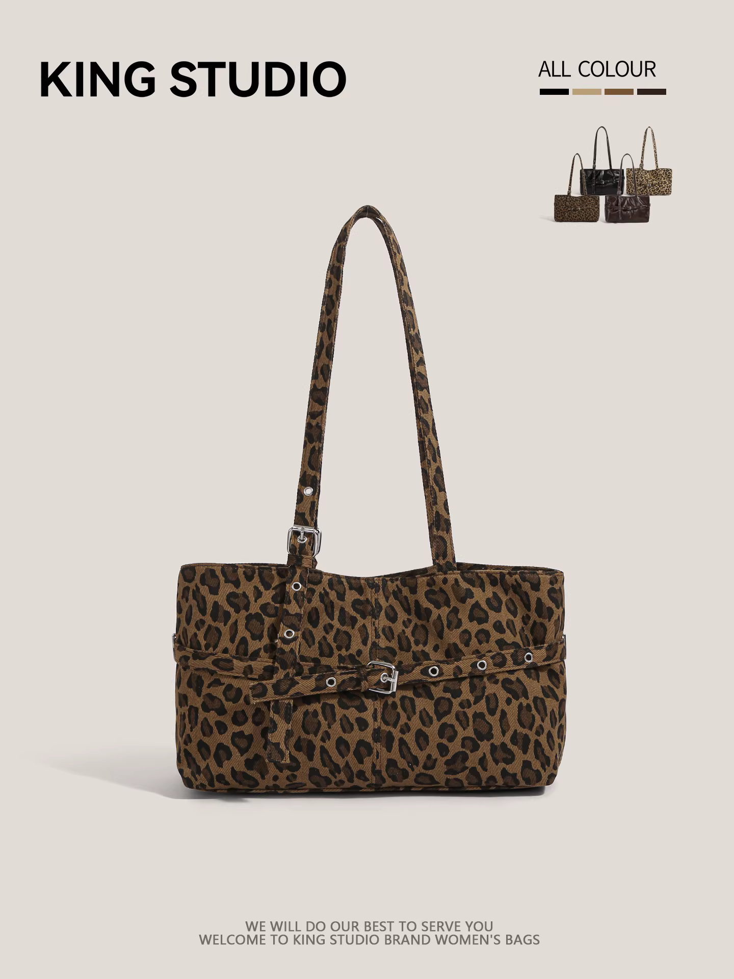 Túi xách retro Mỹ dành cho nữ 2025, thời trang mới mẻ, họa tiết da báo, túi đeo nách, túi đeo vai độc đáo