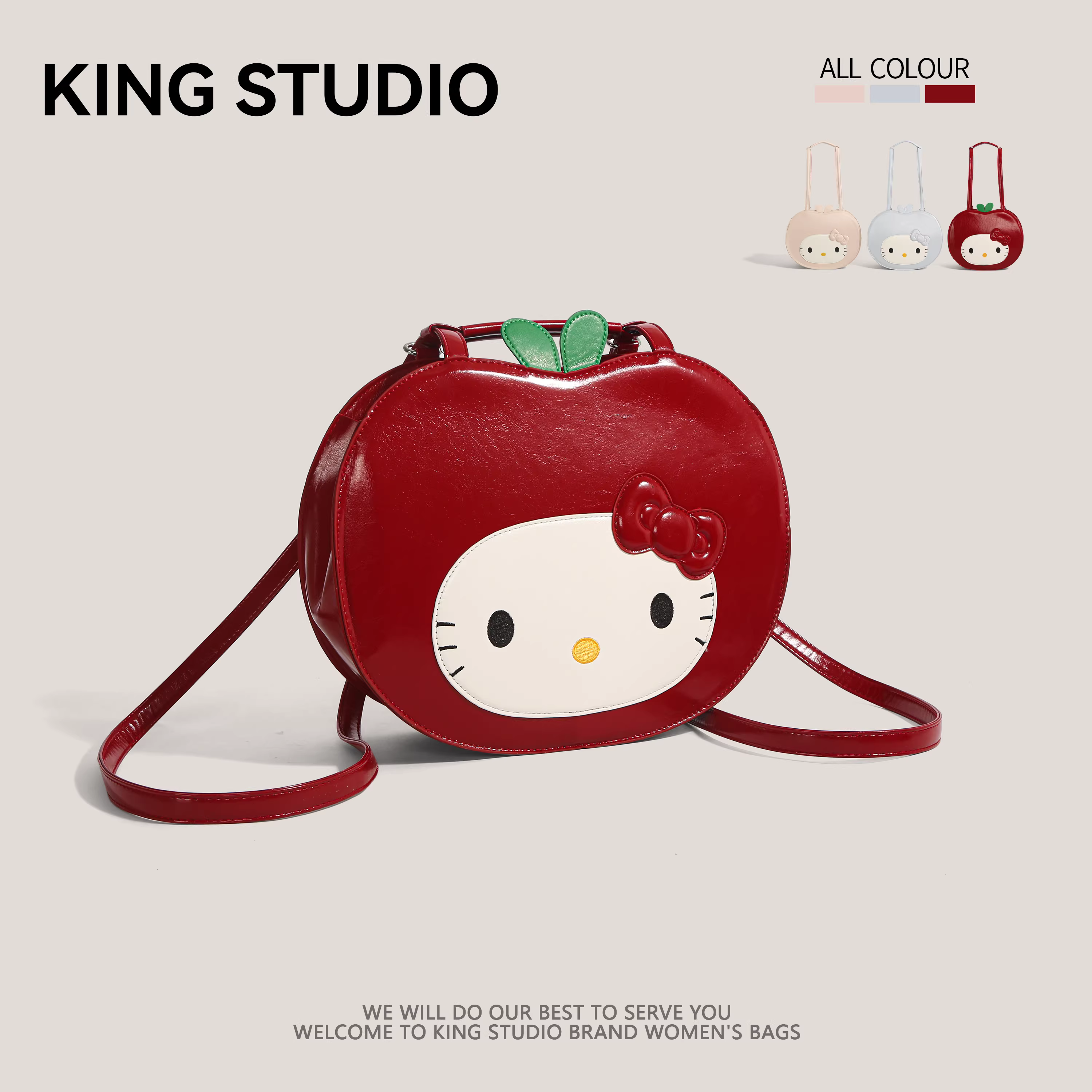 Ba lô Hello Kitty màu đỏ dành cho nữ, mẫu mới 2025, thời trang, dễ thương, dung tích lớn, túi đeo vai đơn