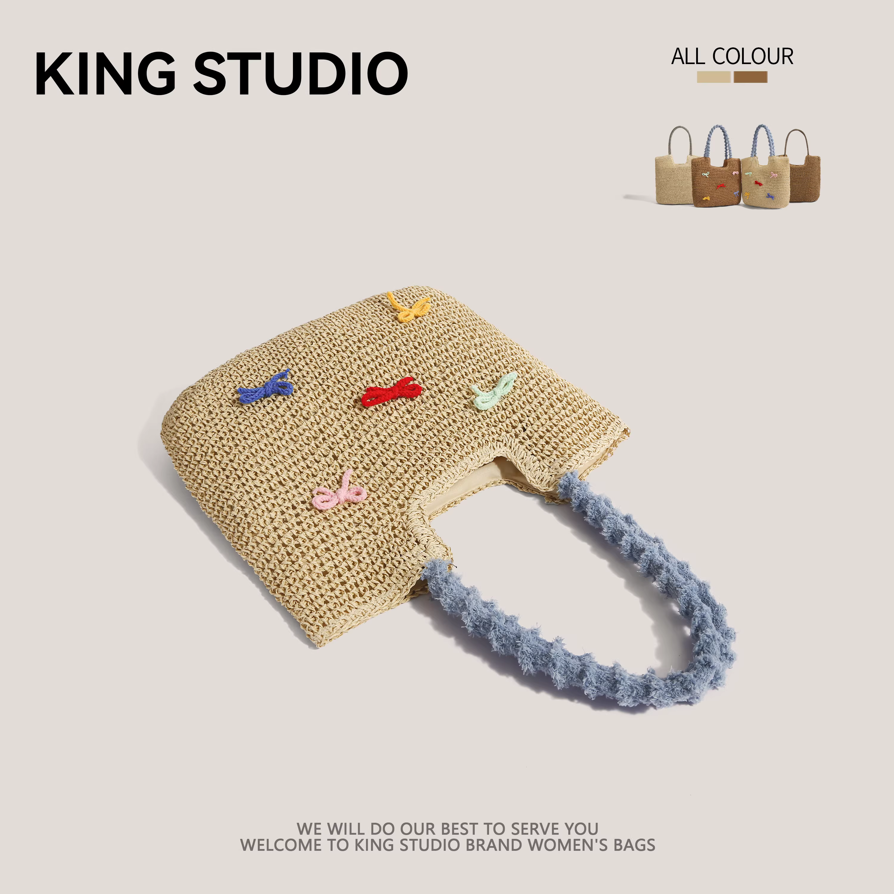 Túi cói đan hình nơ dễ thương, dung tích lớn dành cho nữ, mẫu mới hè 2025, túi đi biển, túi tote