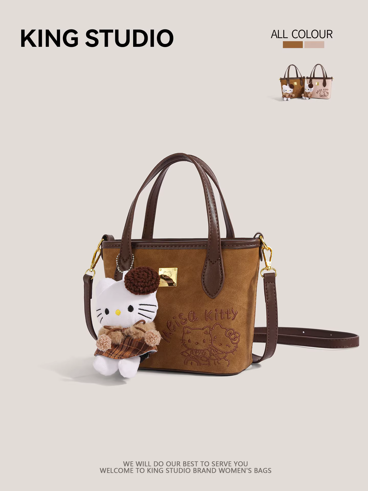 Túi xách Hello Kitty dễ thương dành cho nữ 2025, mẫu mới thời thượng, hoạt hình Hello Kitty, phong cách retro, đa năng, đeo vai, đeo chéo