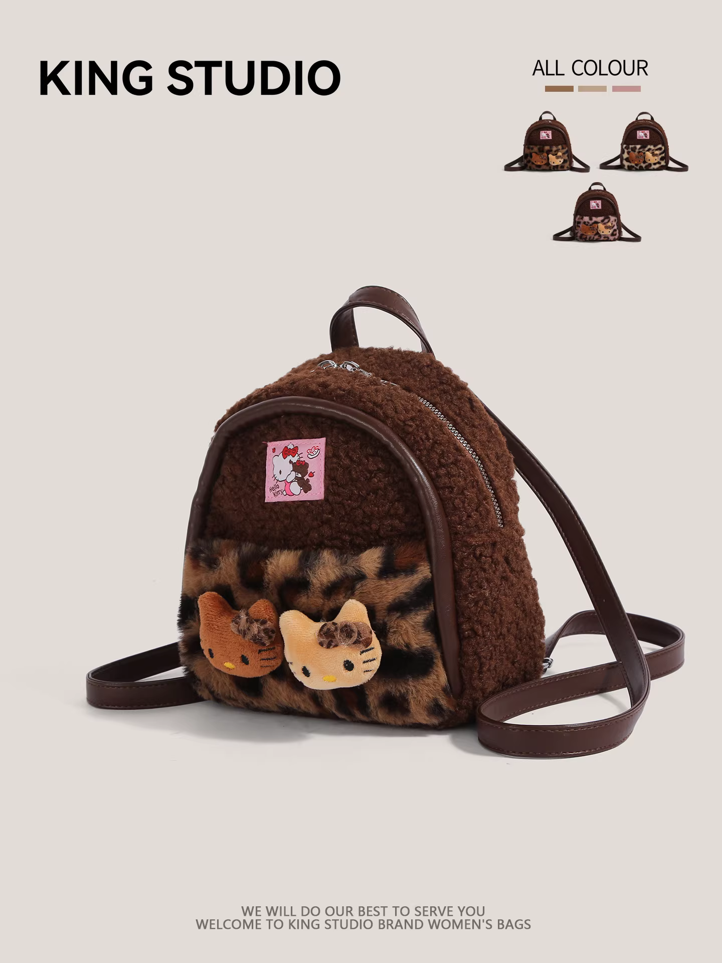 Ba lô in hình báo Hello Kitty dễ thương dành cho nữ, mẫu mới thu đông 2025, ba lô lông thú Hello Kitty hoạt hình đa năng