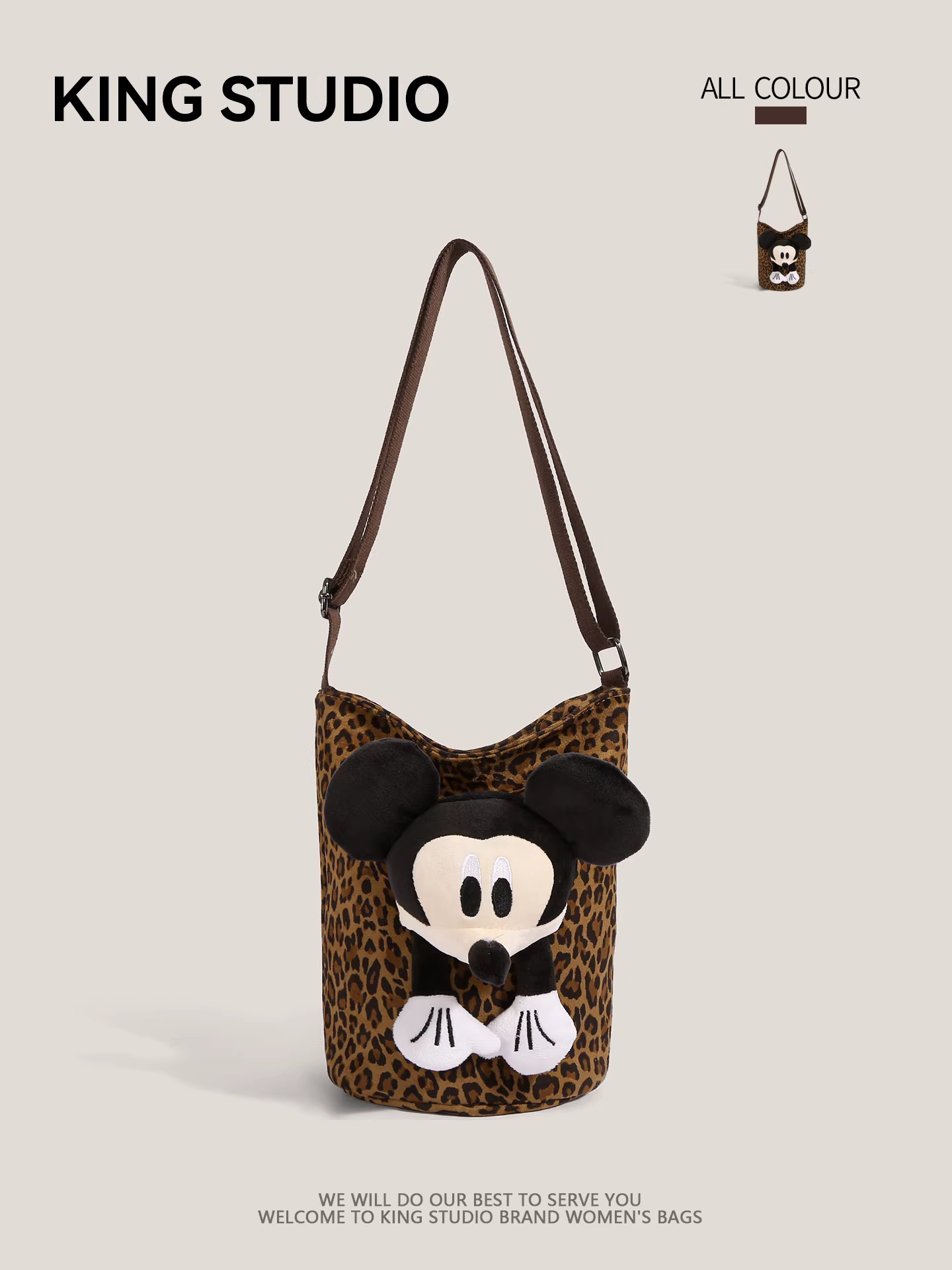 Túi đeo vai họa tiết da báo Mickey dành cho nữ, mẫu mới thu đông 2025, dung tích lớn, đa năng, dùng làm túi tote đi làm, túi đeo chéo.