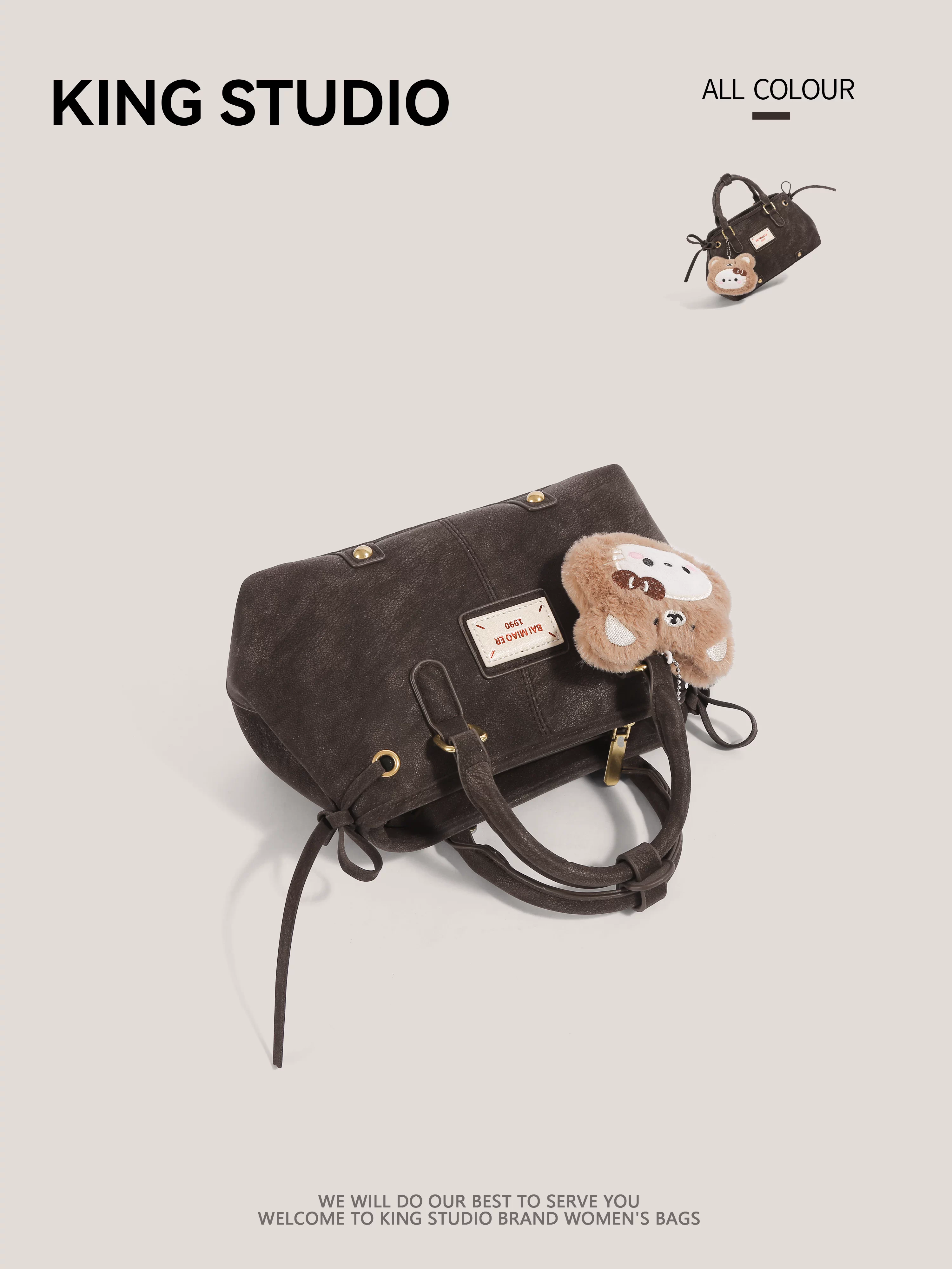 Túi bowling retro Maillard dành cho nữ 2026, mẫu mới thời thượng, túi gối đa năng, đeo vai, đeo chéo