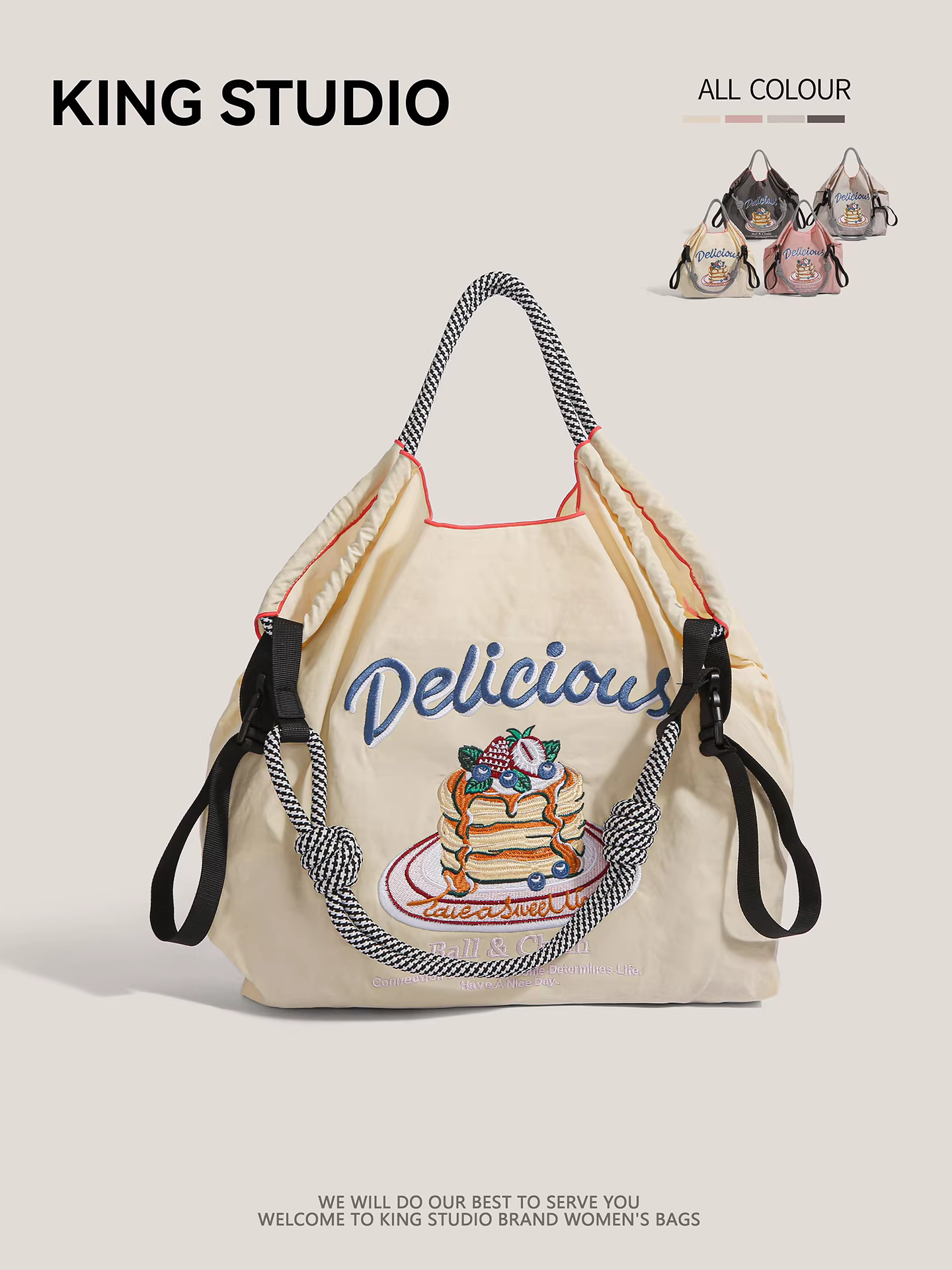 Túi tote đeo vai, đeo chéo bằng nylon thân thiện với môi trường, thêu họa tiết dây xích Nhật Bản dành cho nữ