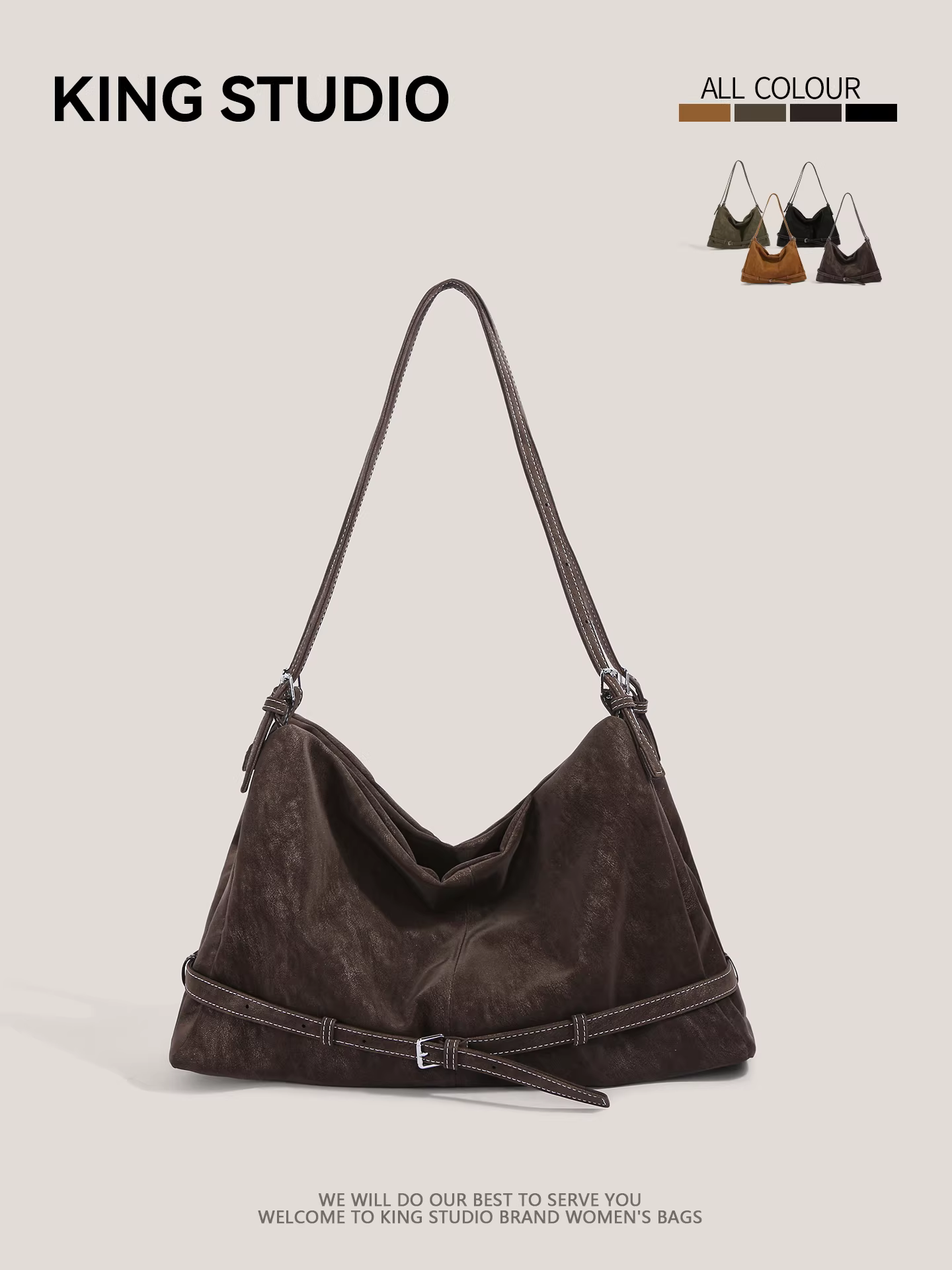 Túi tote da lộn retro thời trang dành cho nữ 2026, túi xách cỡ lớn đa năng, đeo vai/nách