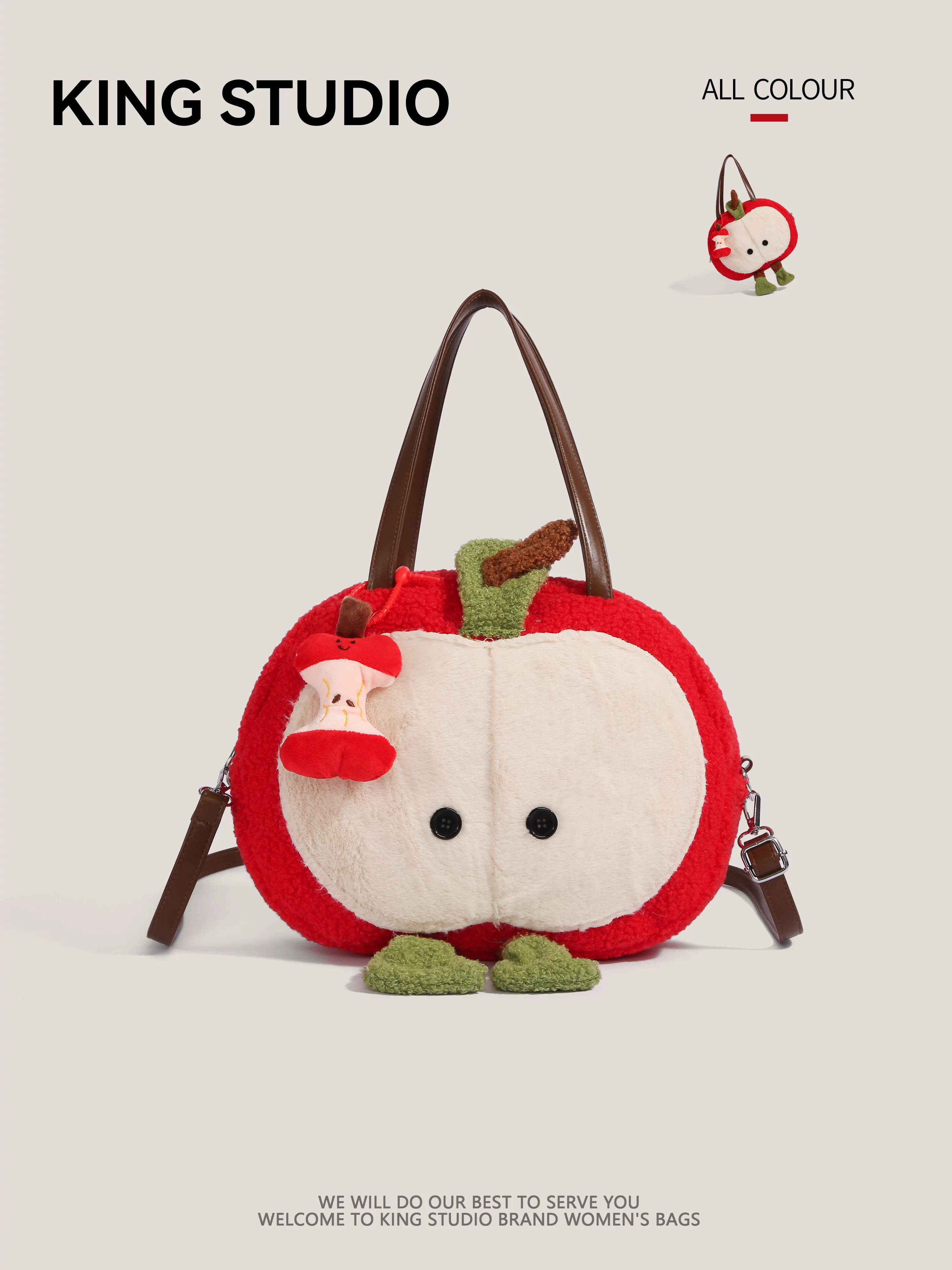 Túi tote hình quả táo hoạt hình dễ thương dành cho nữ, mẫu mới 2026, dung tích lớn, đa năng, đeo vai, đeo chéo, thích hợp đi học và đi làm