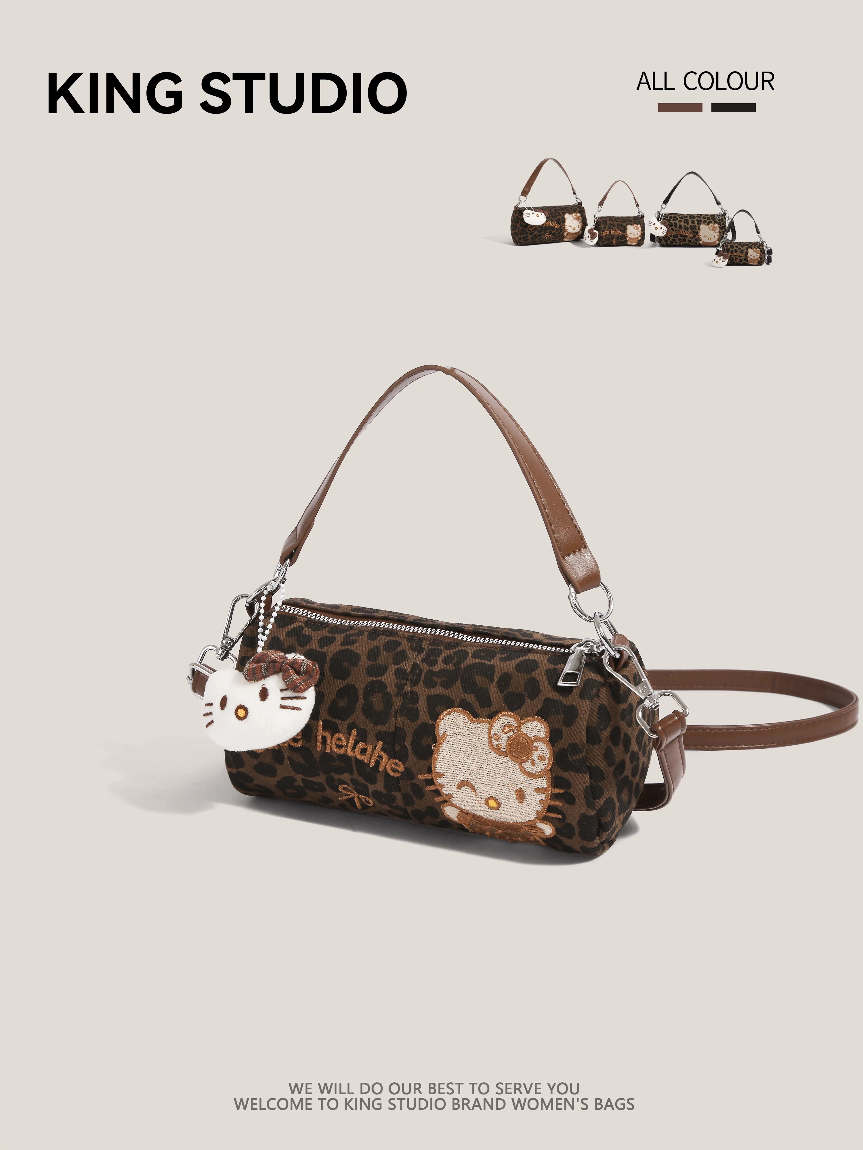 Túi Hello Kitty dễ thương dành cho nữ 2025, kiểu retro độc đáo, họa tiết da báo, đeo vai, đeo chéo, mini, đựng điện thoại