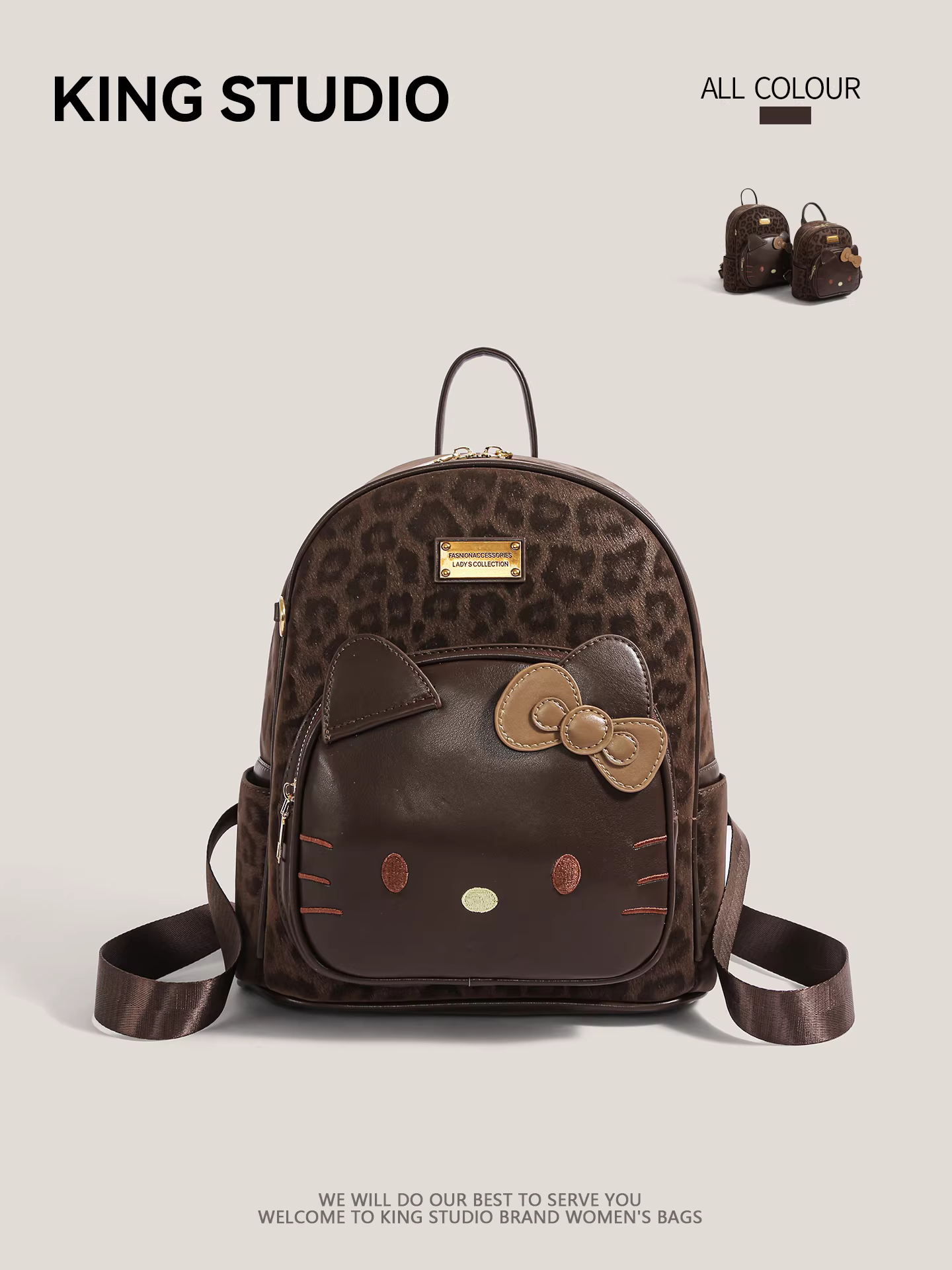 Ba lô in hình báo đốm dễ thương dành cho nữ, mẫu mới 2026, thời trang hoạt hình Hello Kitty, túi đeo vai mini đa năng cho học sinh