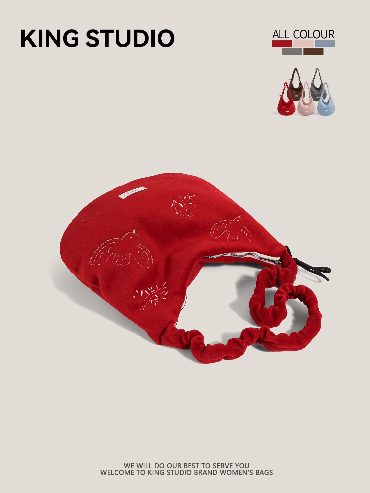 Túi tote len thêu chim nghệ thuật độc đáo dành cho nữ 2026 Mới, dung tích lớn, có dây rút, đeo vai, đeo chéo