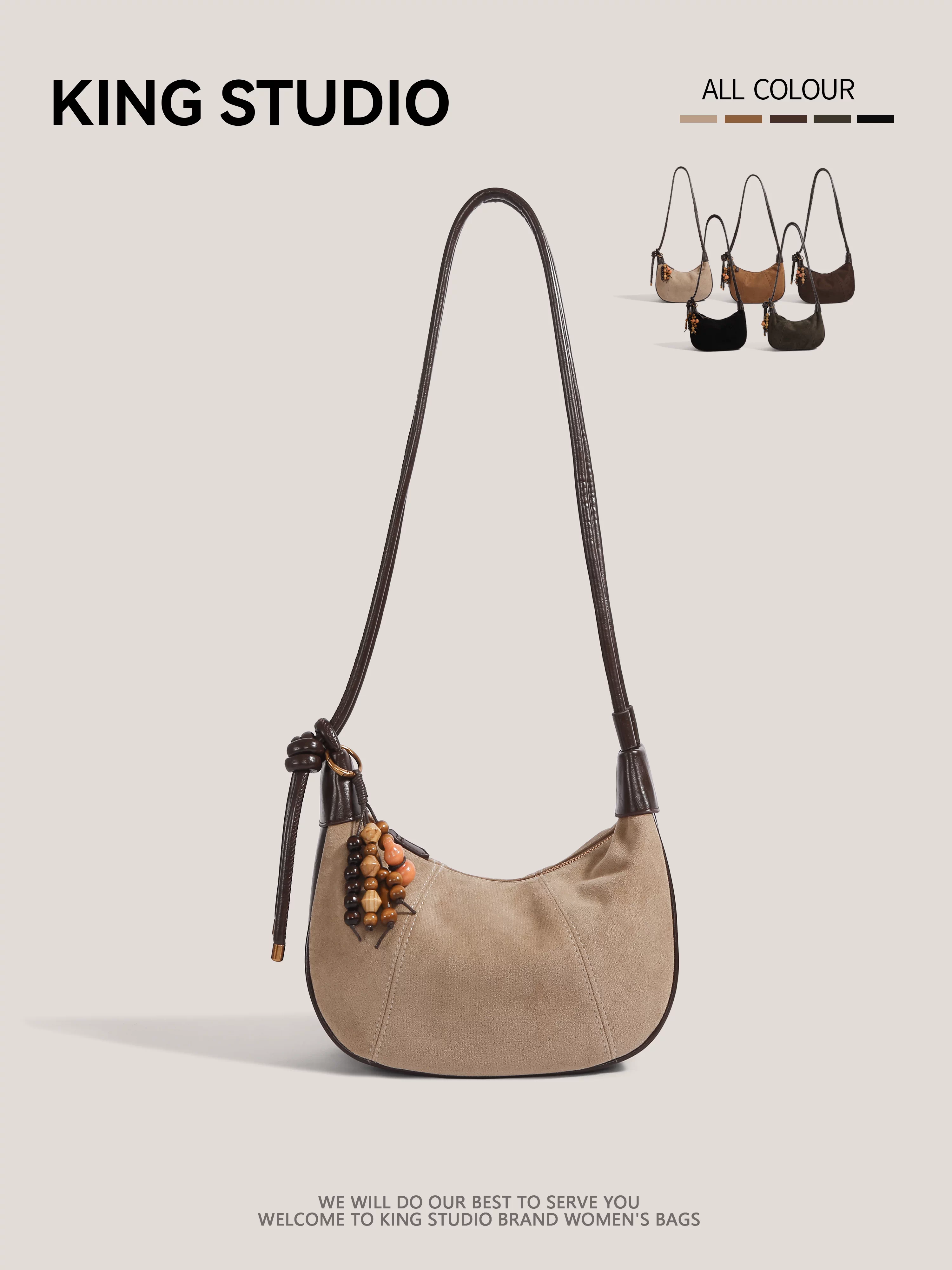 Túi xách da lộn vintage dành cho nữ, mẫu mới thu đông 2025, đa năng, đeo vai, đeo chéo, siêu hot, kiểu dáng túi kẹp nách.